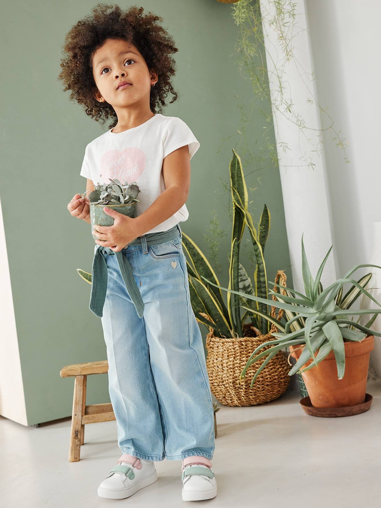 Vertbaudet Mädchen T-Shirt, Message-Print BASIC Oeko-Tex - wollweiß