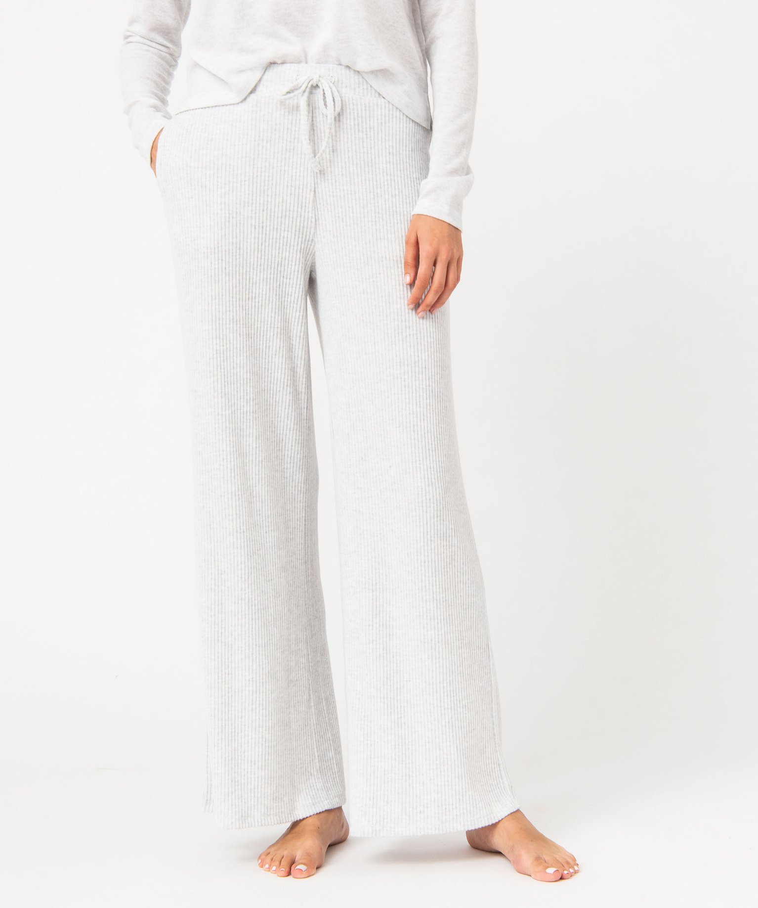 Bas de pyjama femme large en maille ctelée extra douce gris | GEMO
