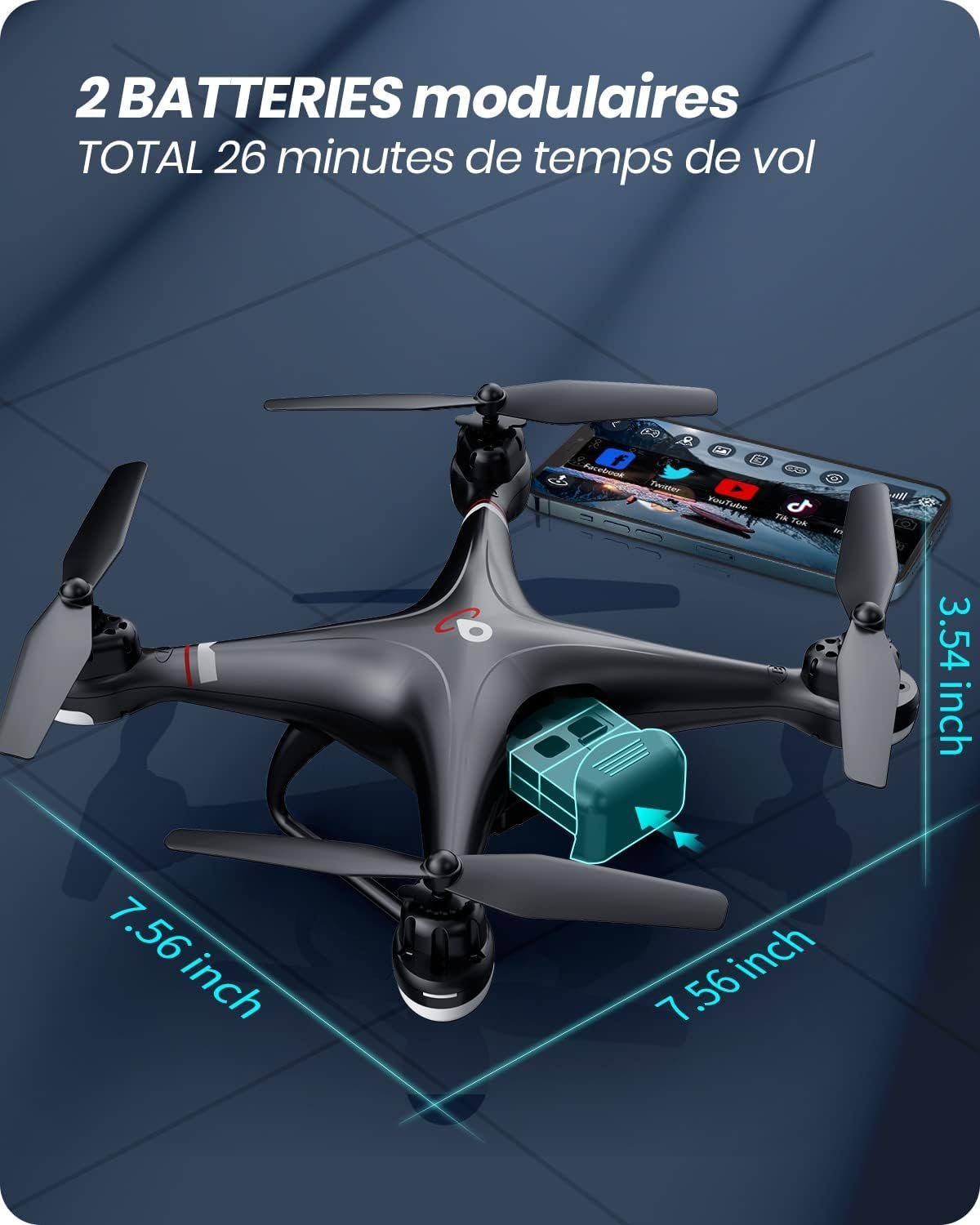 HOLY STONE HS110G GPS Drohne mit Kamera HD Live Übertragung für Kinder Drohne (1080P, mit 2 Akkus Lange Flugzeit,APP Handy gesteuerte FPV Drohnen mit Tasche)