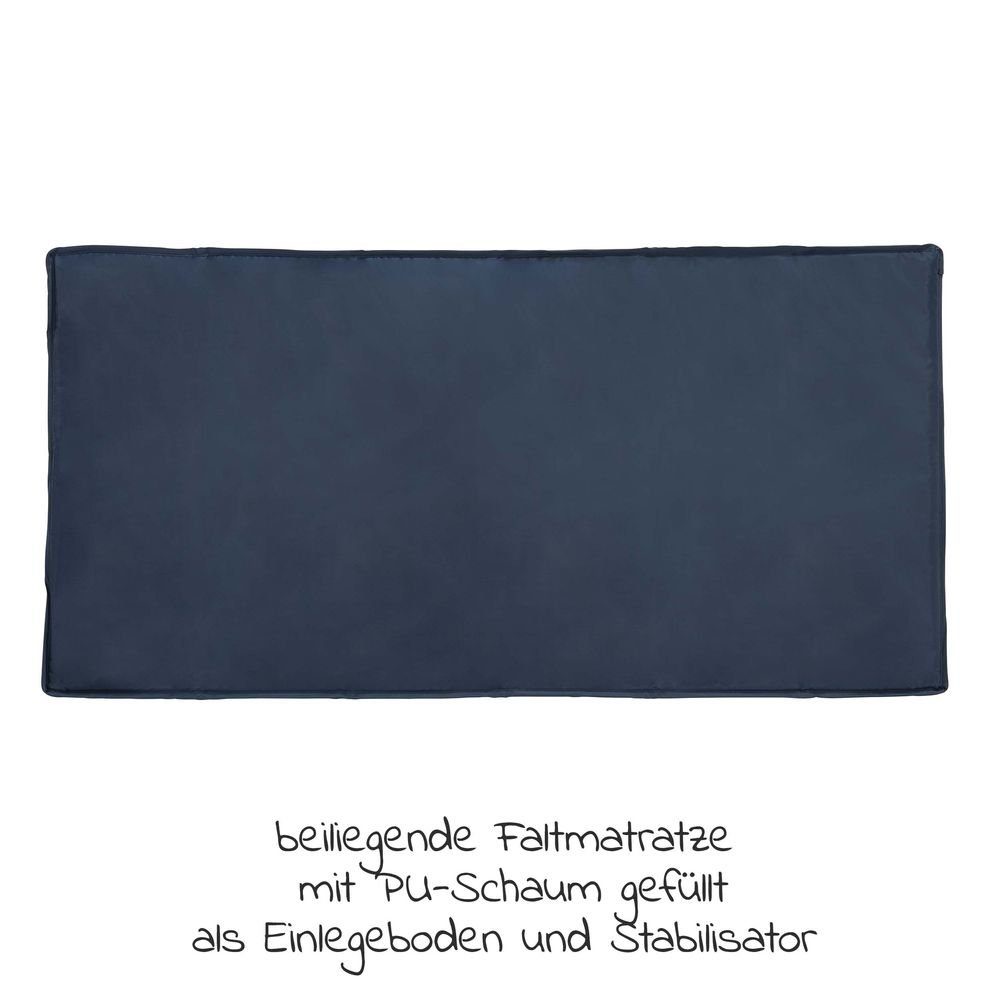 Hauck Baby-Reisebett Dream'n Play Plus - Navy, Baby Kinder Reisebett mit Matratze, 2 Spannbettlaken & Insektenschutz
