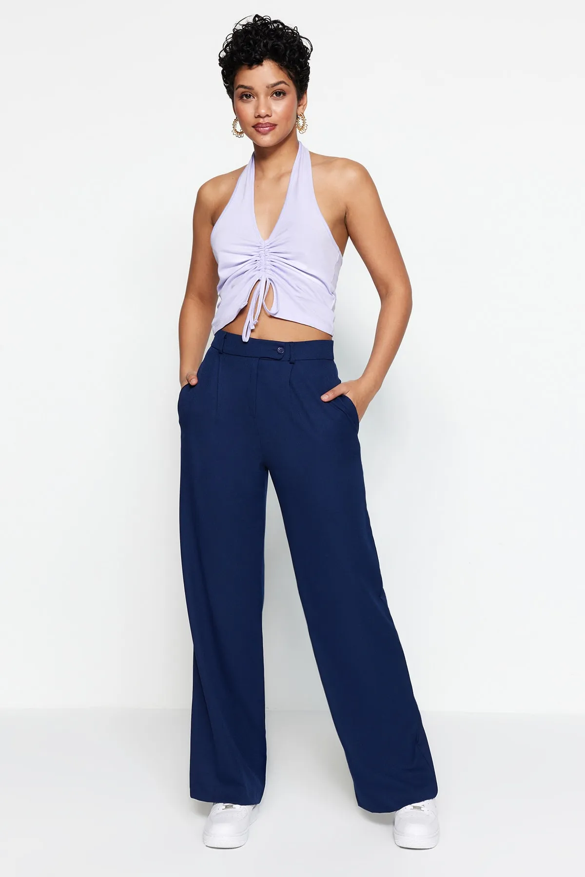 Trendyol Collection  Blaue Webhose mit weitem Bein TWOAW22PL0263