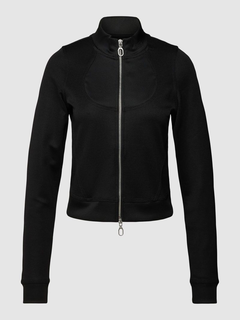 Slim Fit Sweatjacke mit Stehkragen in schwarz