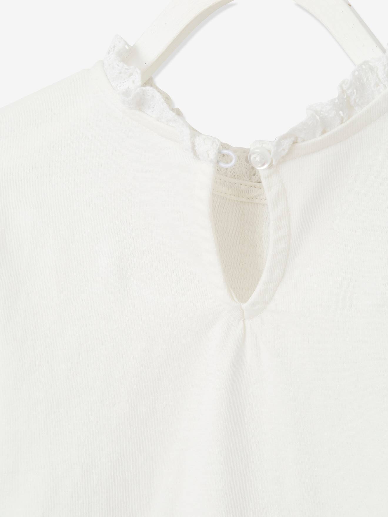 T-shirt blouse Basics fille détails en macramé vert clair uni