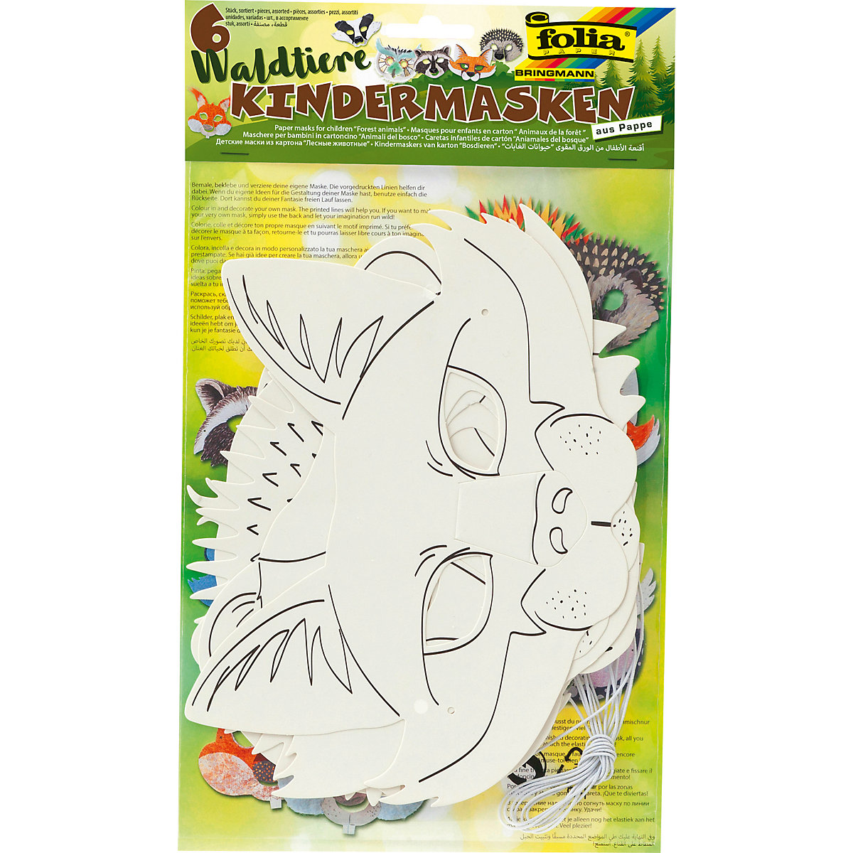Kindermasken Waldtiere, 6 Stück