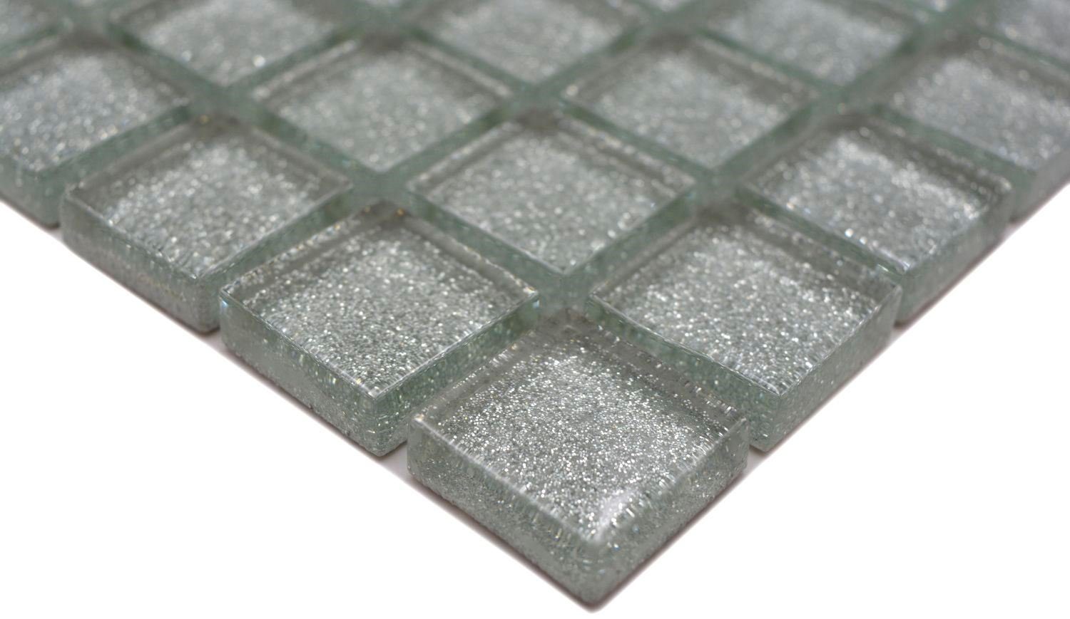 Mosani Mosaikfliesen Glasmosaik Crystal Mosaikfliesen silber glänzend / 10 Matten