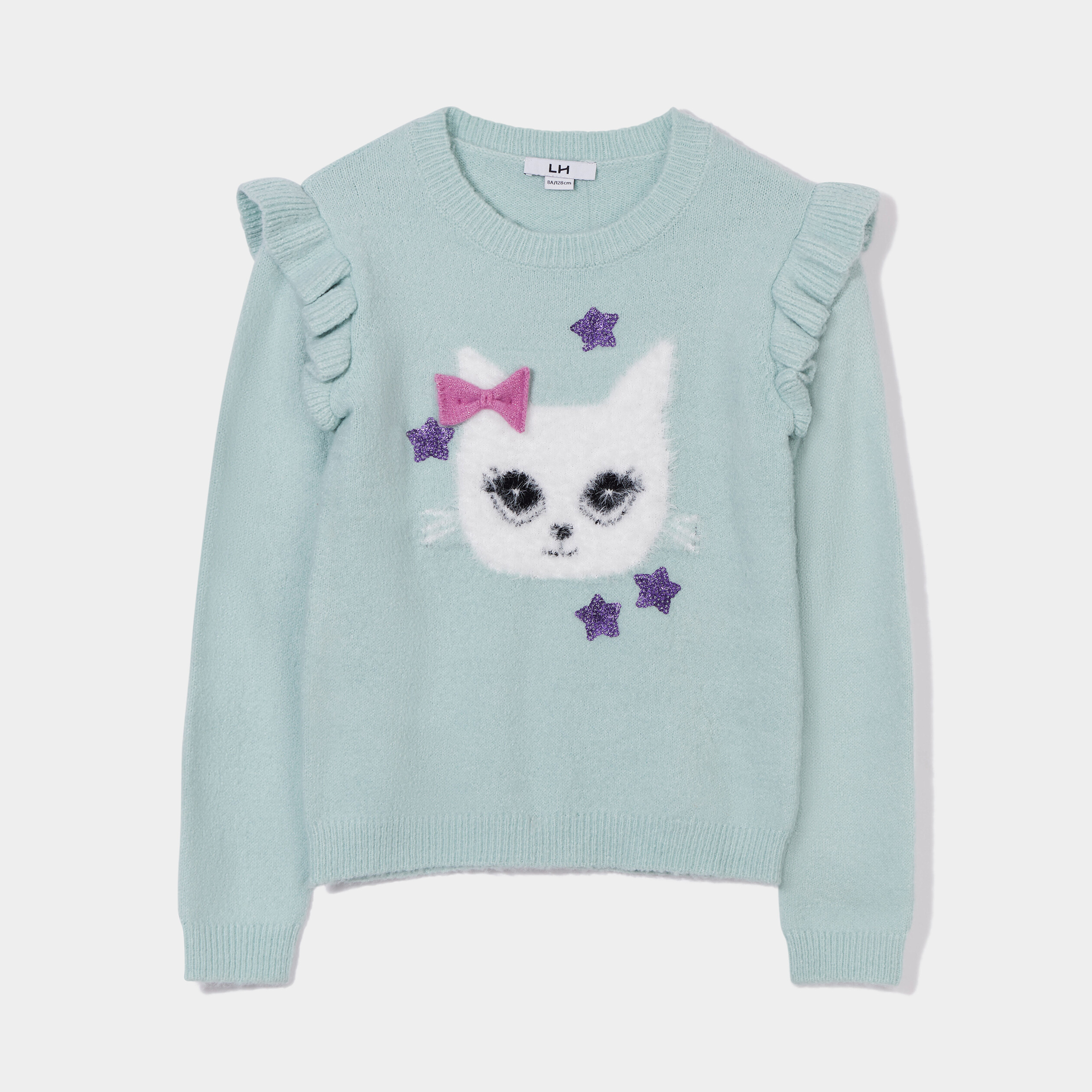 Pull à volants manches longues bleu gris fille | La Halle