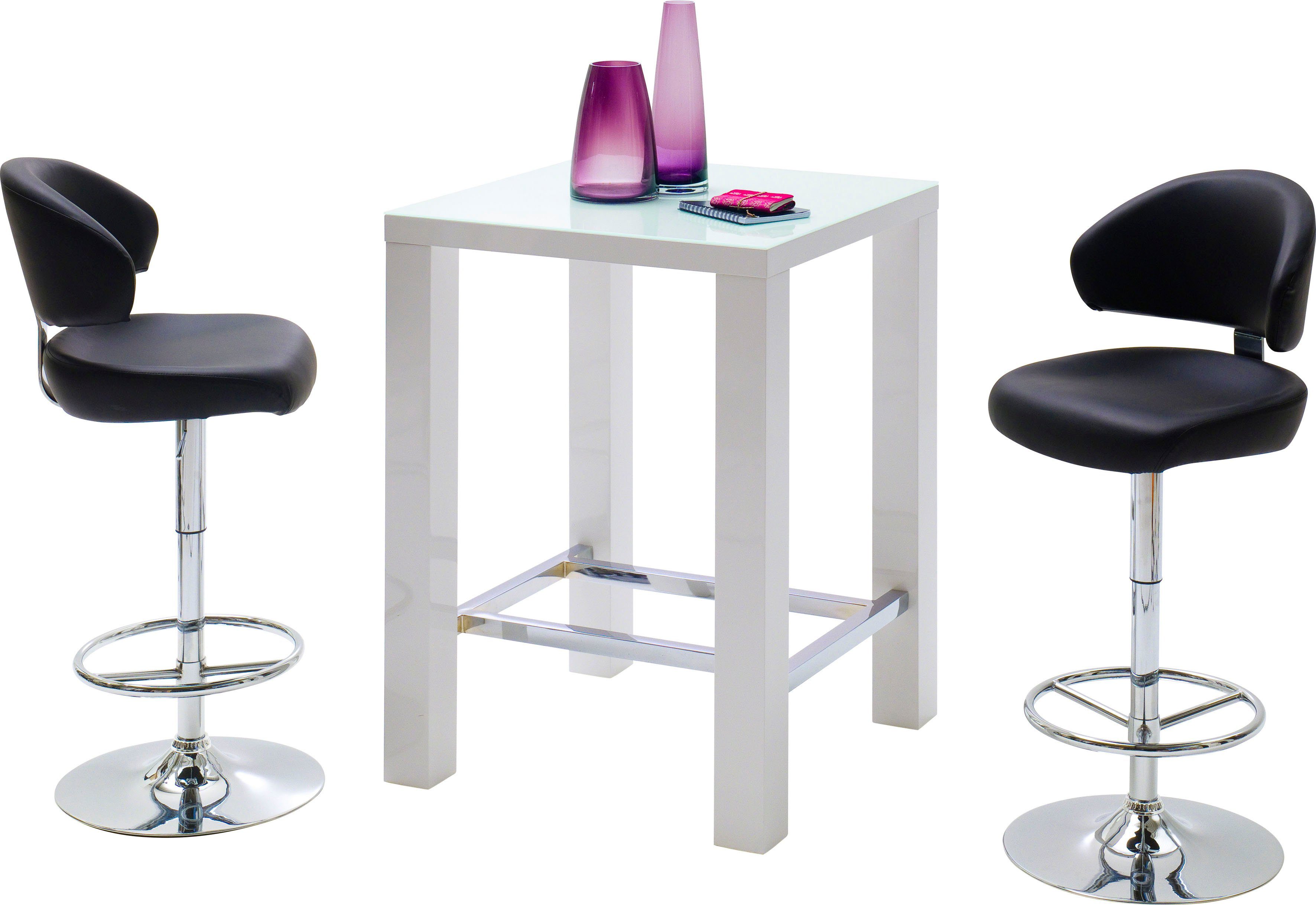 MCA furniture Bartisch Jam, Bartisch weiß hochglanz, Küchentisch, Stehtisch mit Sicherheitsglas