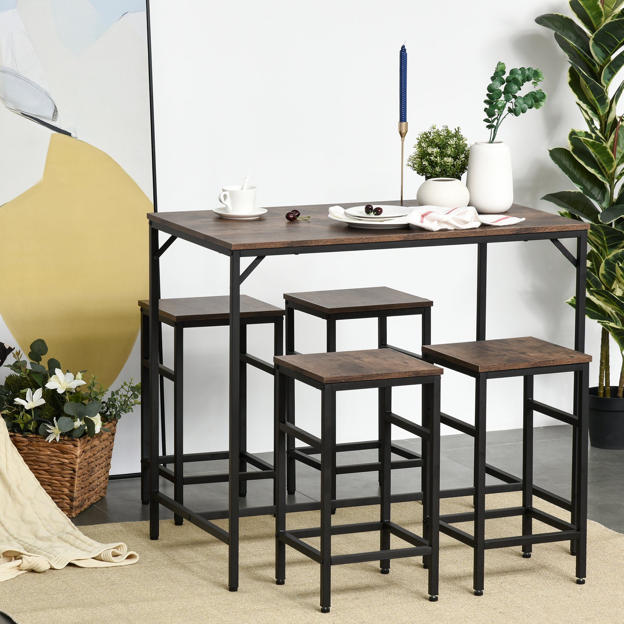 HOMCOM Bargruppe Bartisch-Set mit 4 Barhockern