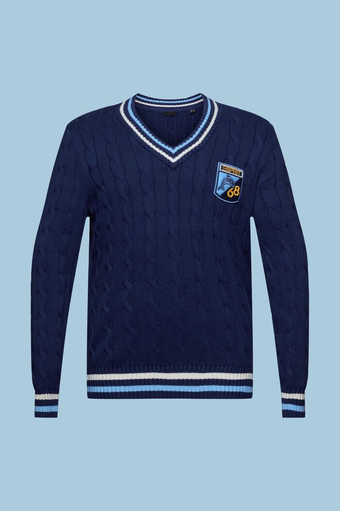 Zopfstrickpullover mit Logo-Patch