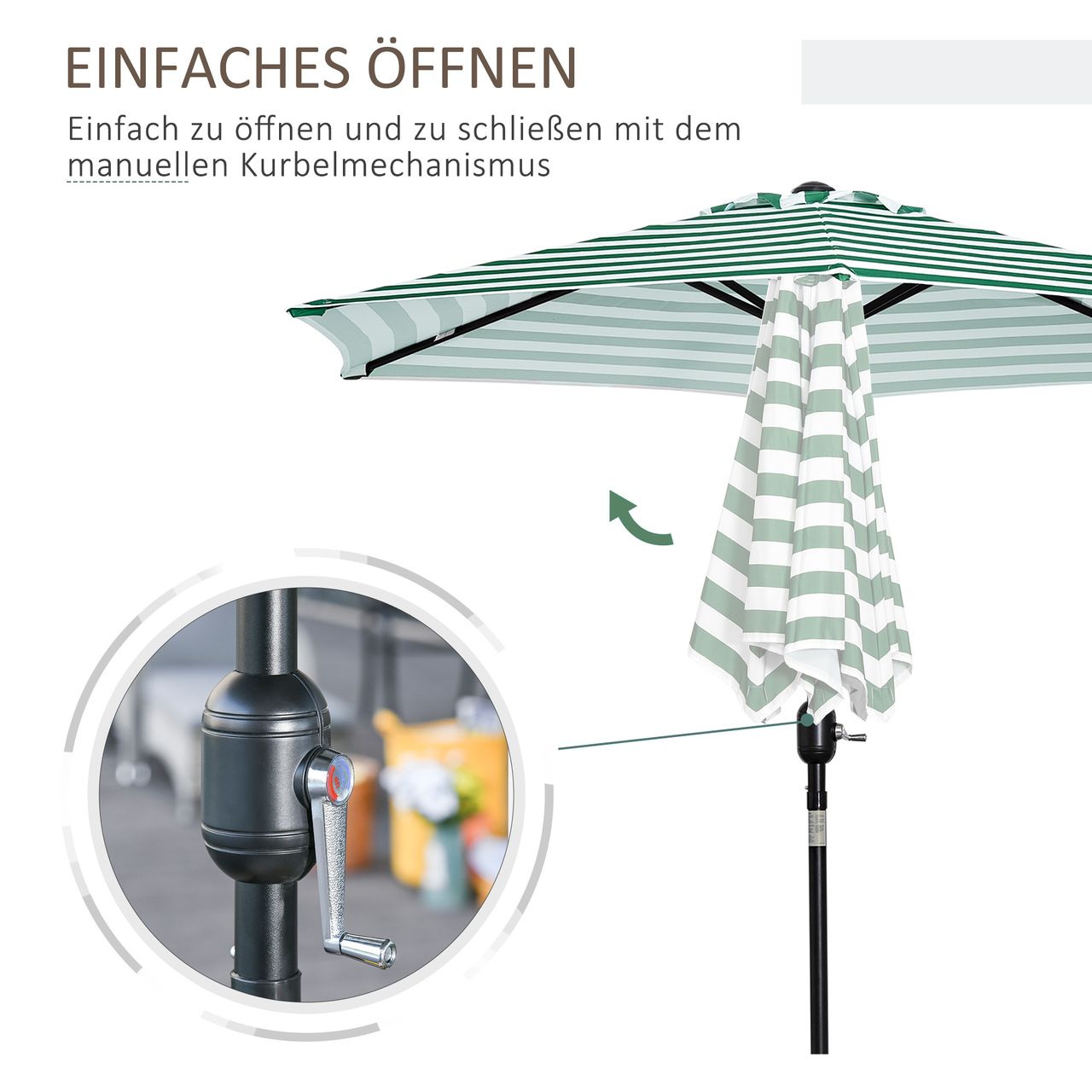 Outsunny Sonnenschirm Terrassenschirm Gestell Stahl im Freien Grüner Streifen