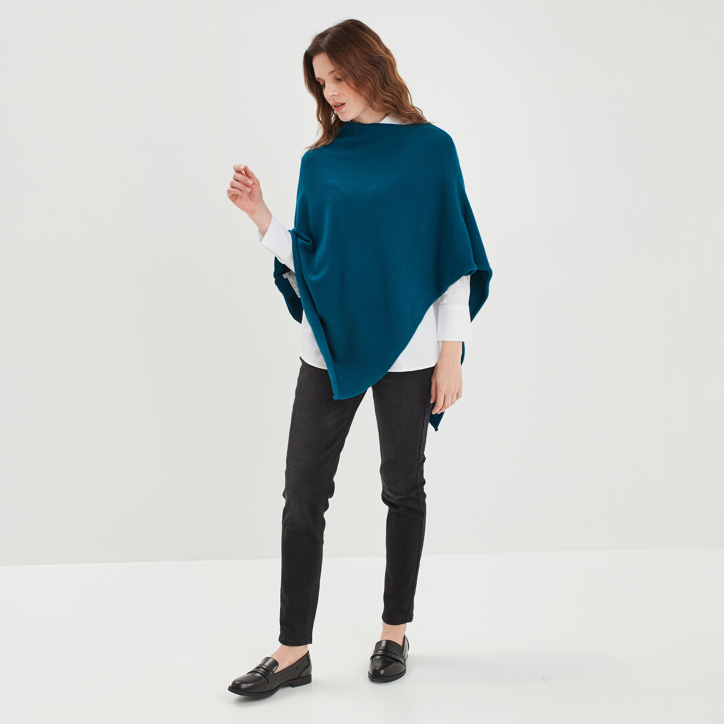Poncho asymétrique bleu canard femme | La Halle