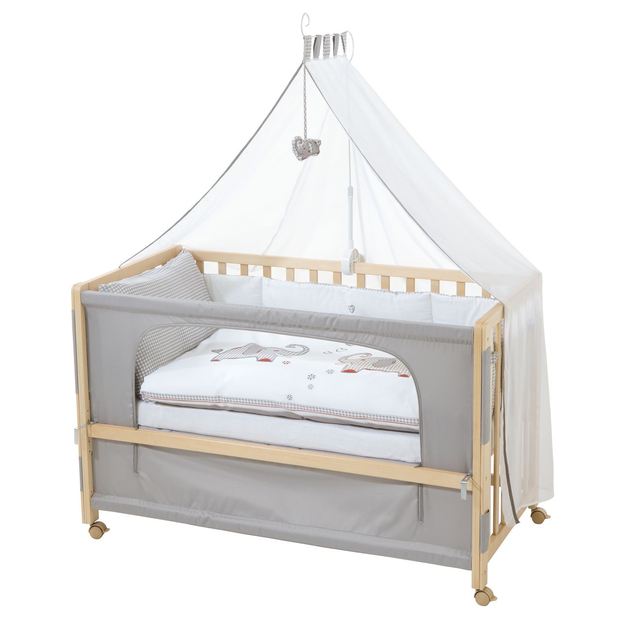Roba Roombed, Babybett 60x120 cm Jumbotwins, Beistellbett zum Elternbett mit kompletter Ausstattung