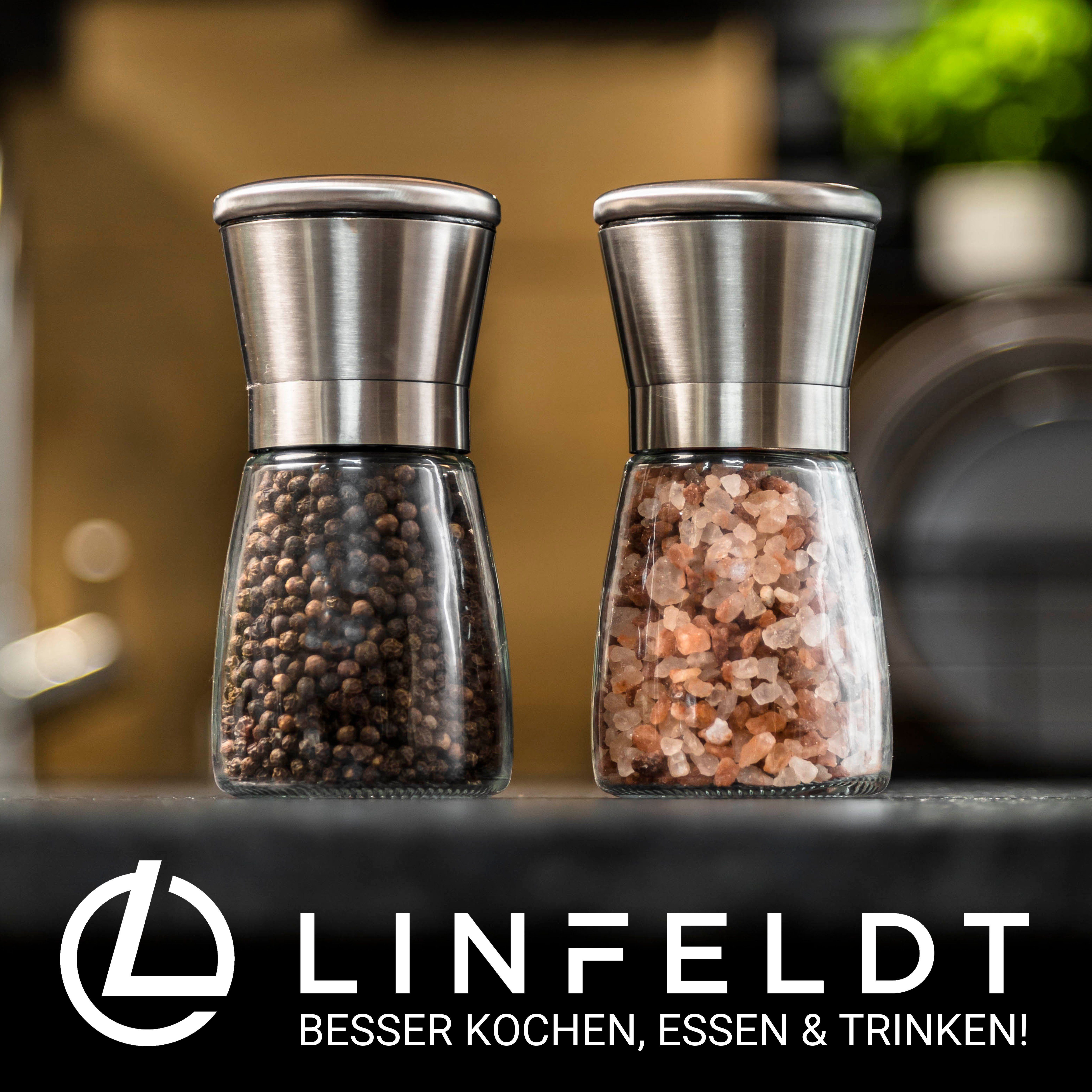 LINFELDT Salz-/Pfeffermühle Gewürzmühle Klein - Keramikmahlwerk Einstellbar Grob & Fein, 2er Set