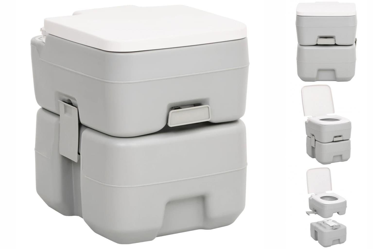 vidaXL Campingtoilette Camping-Toilette Tragbar Grau und Weiß 20 10 L HDPE