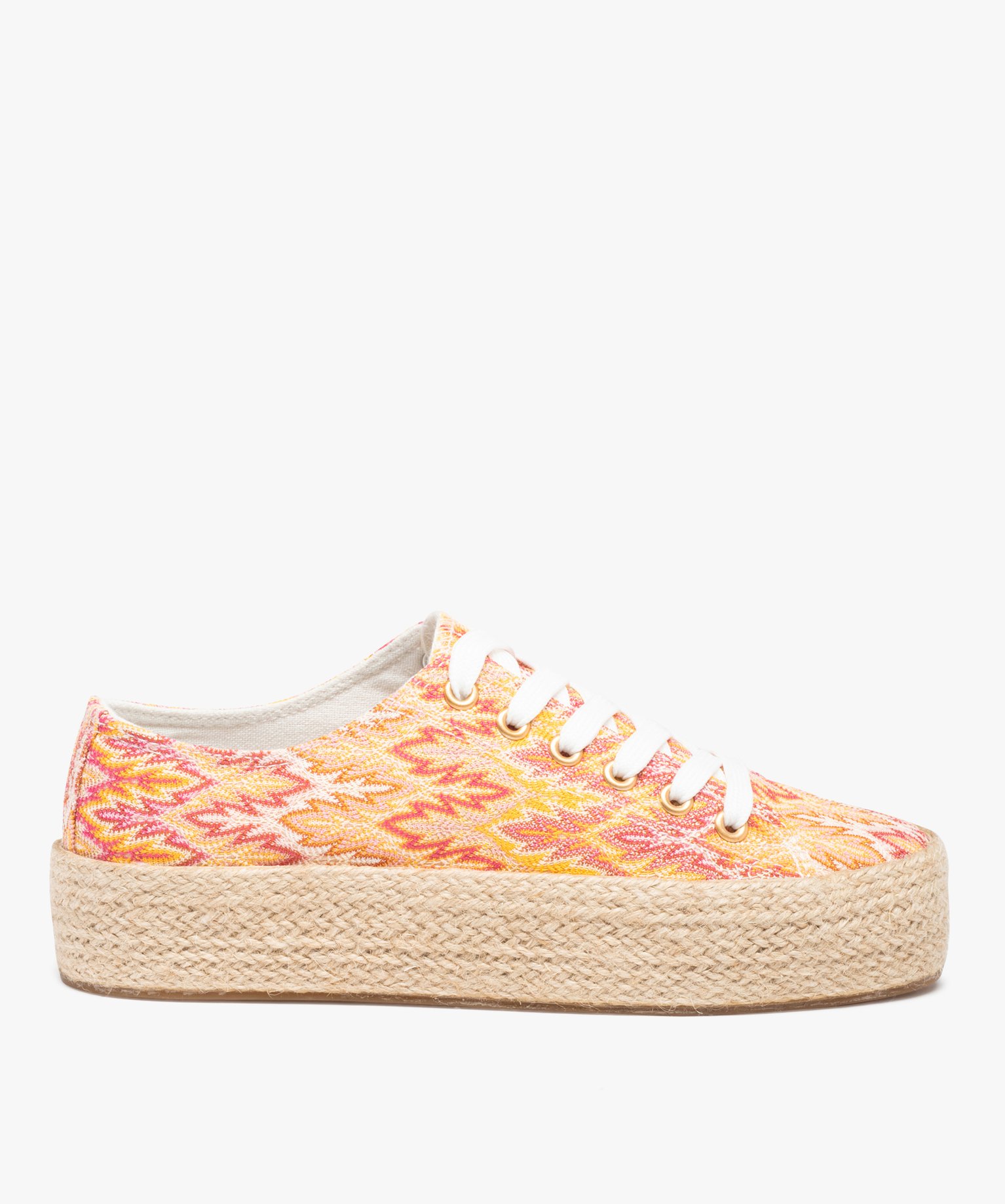 Baskets femme en toile multicolore à semelle en corde beige | GEMO