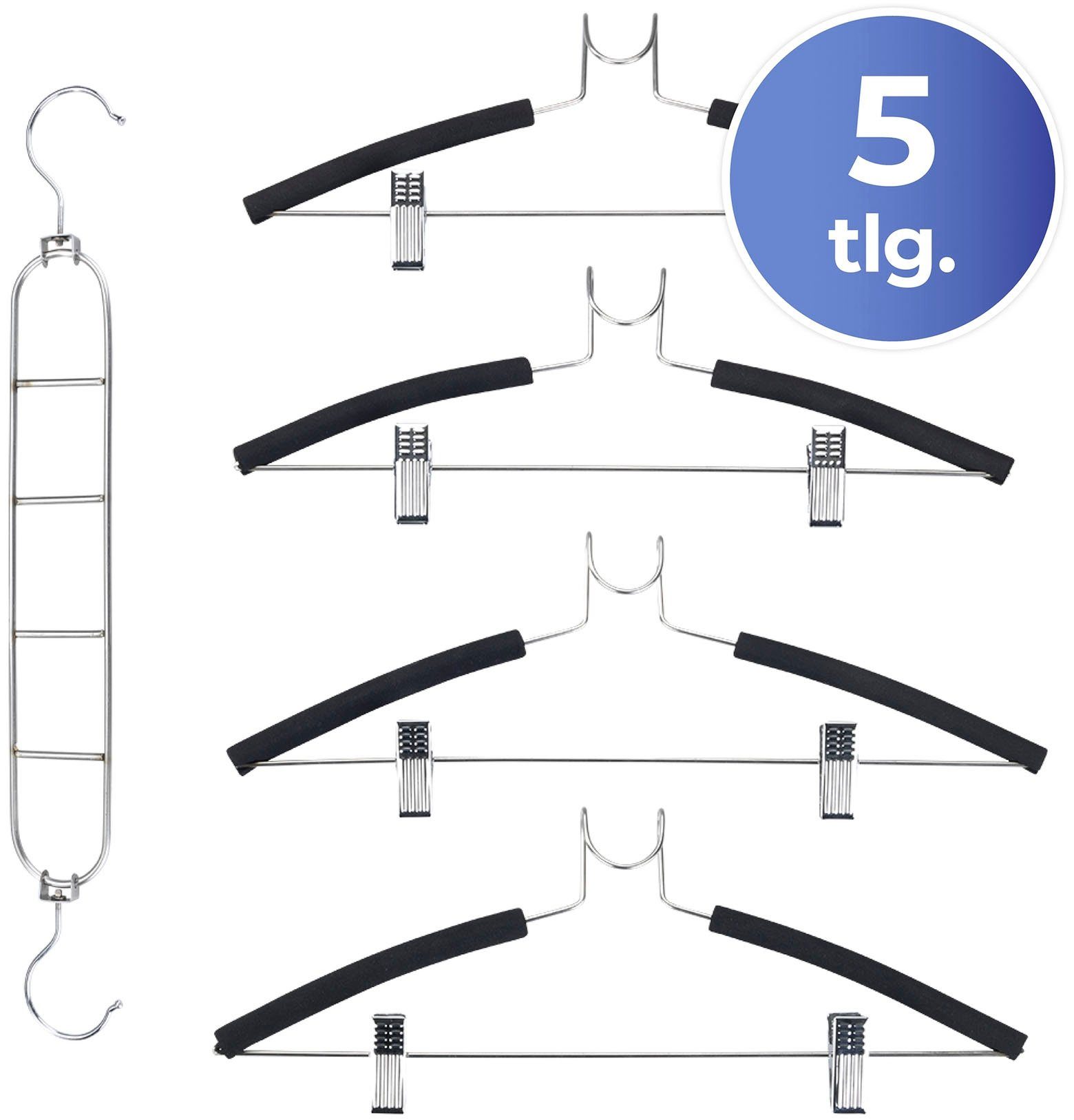 WENKO Kleiderbügel, (Set, 4-tlg), Edelstahl, 4er-Set, platzsparendes Kleiderbügelsystem aus Edelstahl