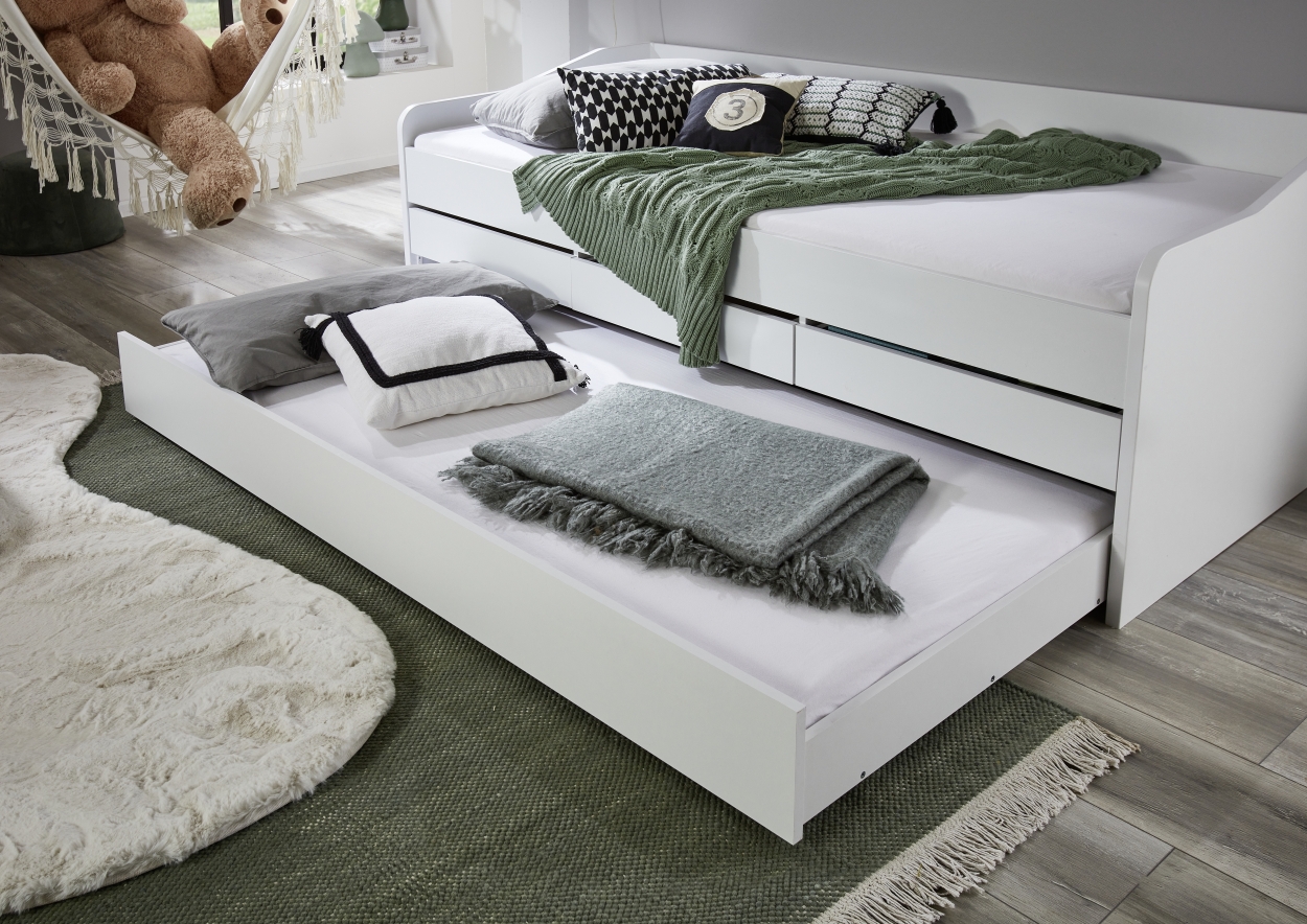 Relita Funktionsbett JILL 90x200 ohne Lattenrost, 3 Schubladen u. Bettschublade Dekor Weiß