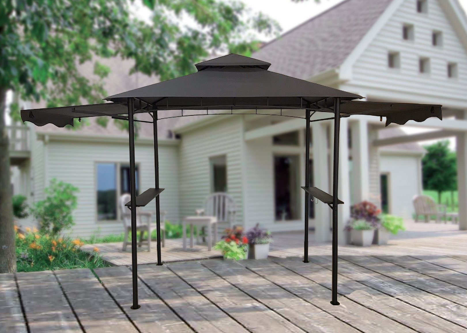 HC Garten & Freizeit Grillpavillon Grillpavillon, Feuerresisten,Ablageflächen mit Haken,Flaschenöffner