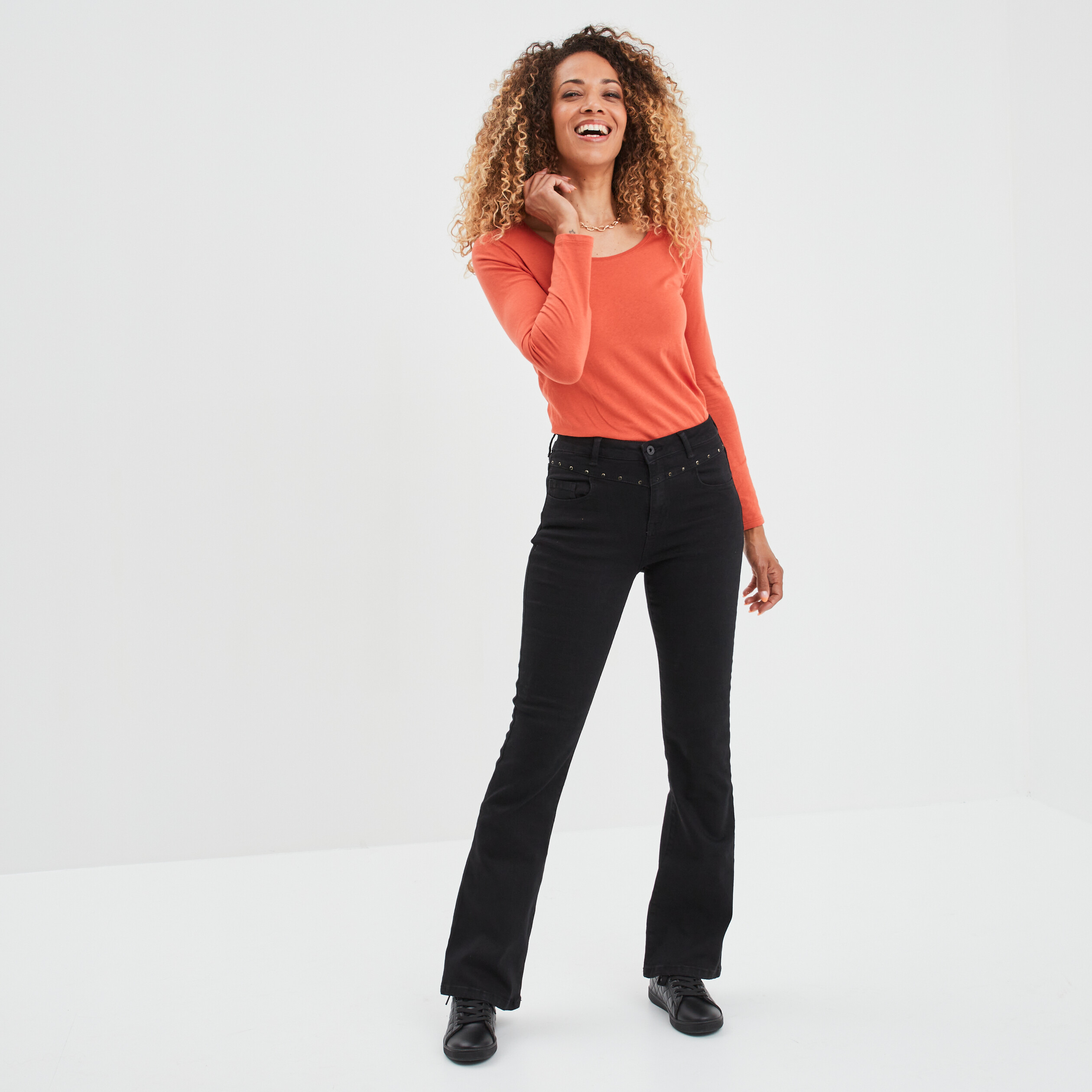 T-shirt coton manches longues orange foncé femme | La Halle