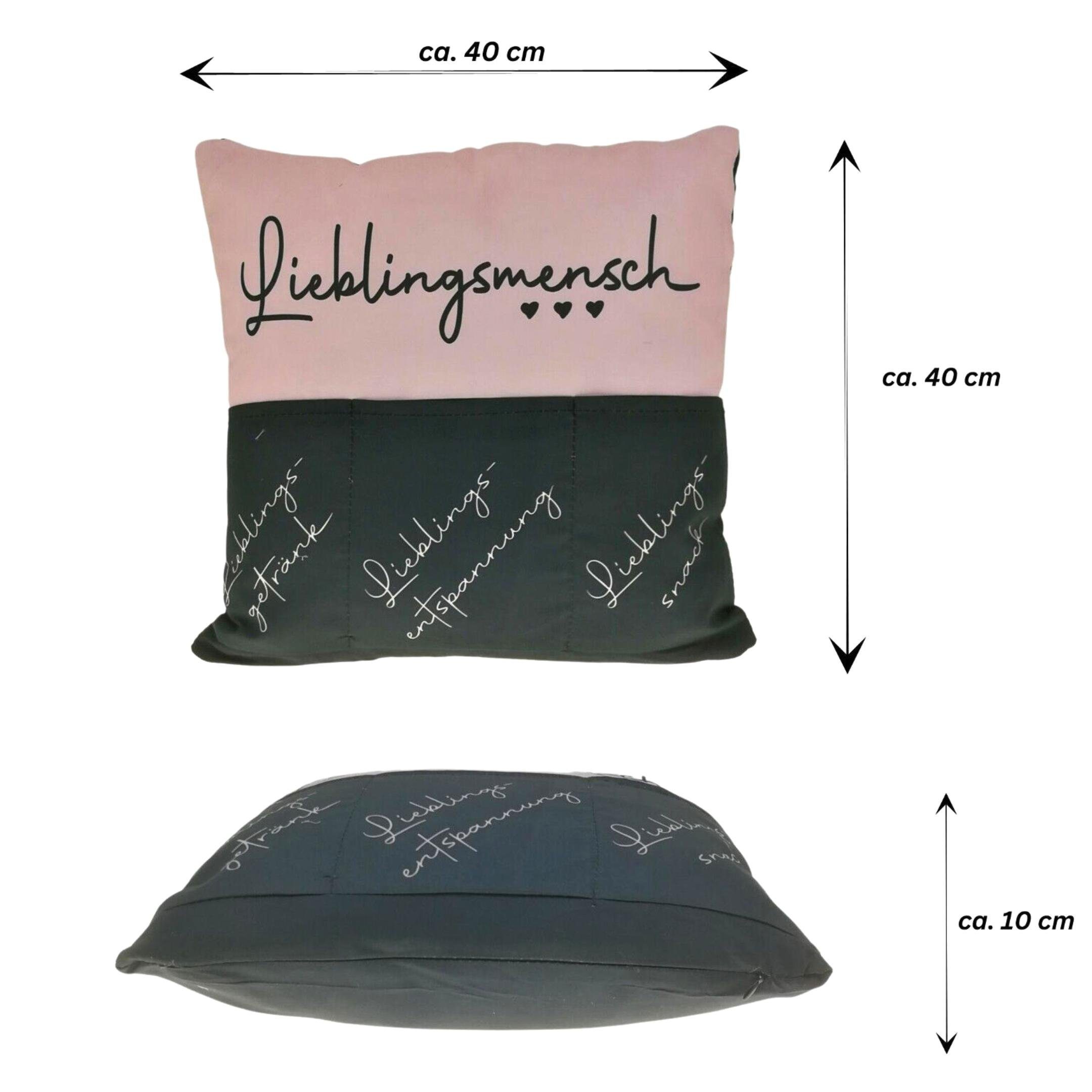 Bada Bing Dekokissen Lieblingsmensch Kissen mit Taschen Couch-Kissen originelles Geschenk, Mit drei Taschen zum befüllen