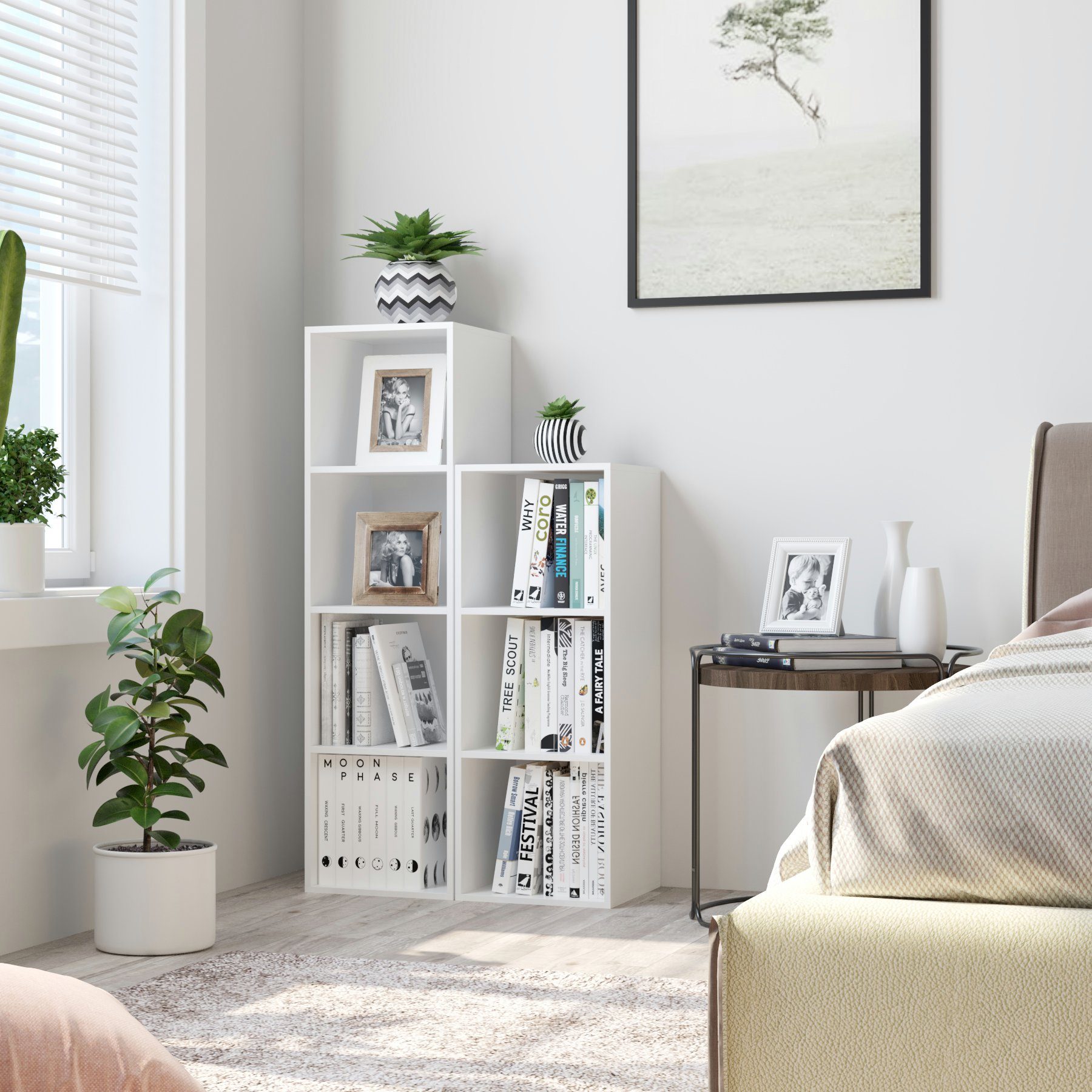 Homfa Bücherregal, Standregal mit 3 Fächern, Würfelregal, Holzregal, Landhaus Regal