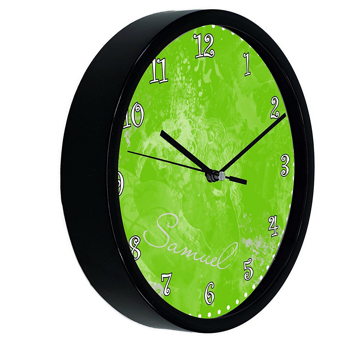 Kinder Wanduhr laufruhig personalisiert mit Name Traum Grün