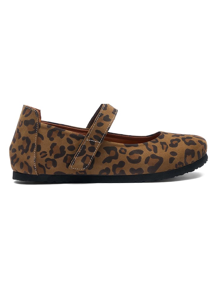 Comfortfusse Leder-Spangenballerinas in Hellbraun/ Schwarz günstig kaufen