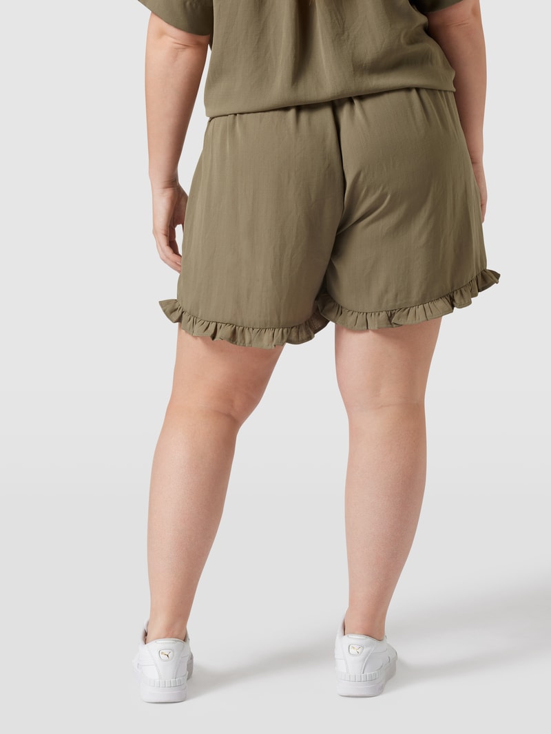 PLUS SIZE Shorts mit Volantsaum in olivgrün