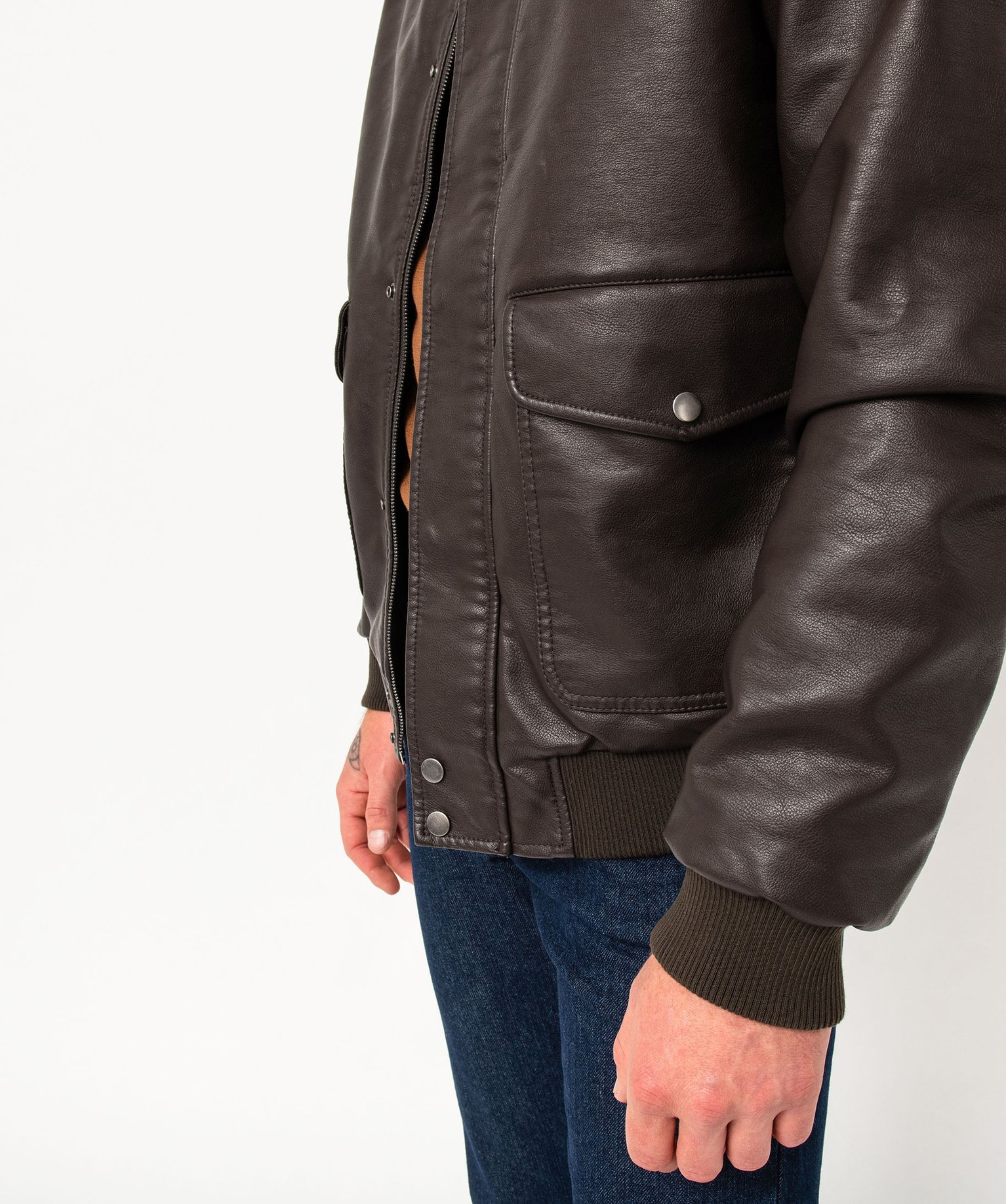 Blouson en cuir imitation avec larges poches homme marron | GEMO