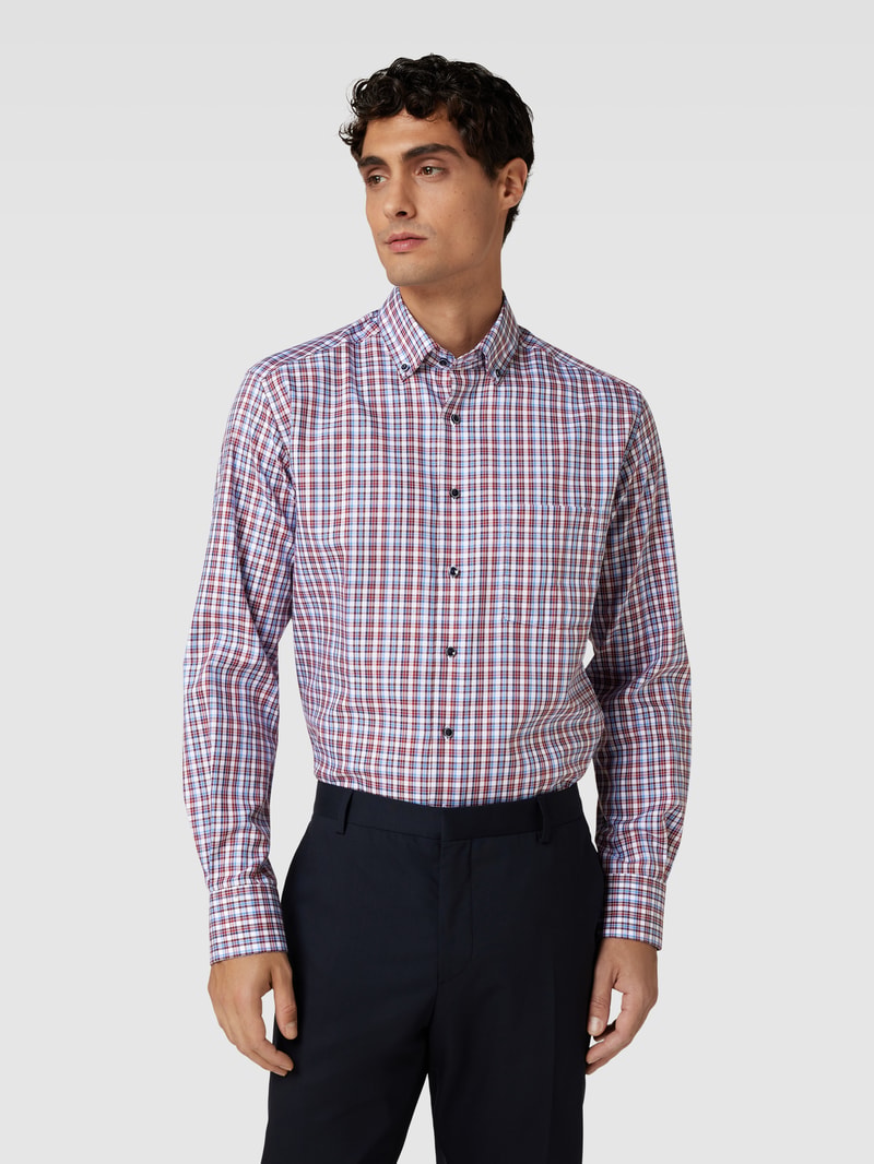 Regular Fit Business-Hemd mit Button-Down-Kragen in bordeaux rot