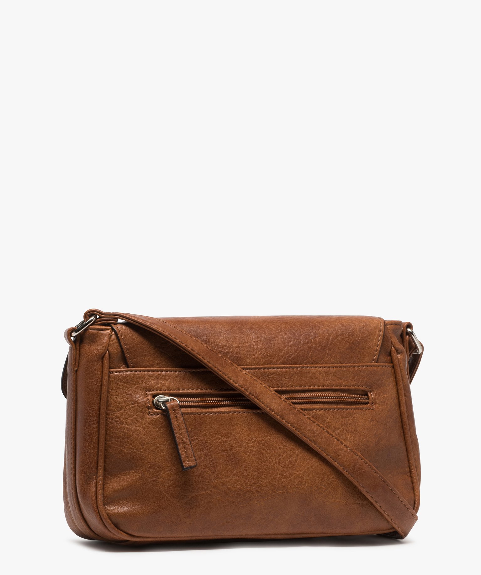 Sac femme forme cartable avec double fermeture aimantée cognac | GEMO