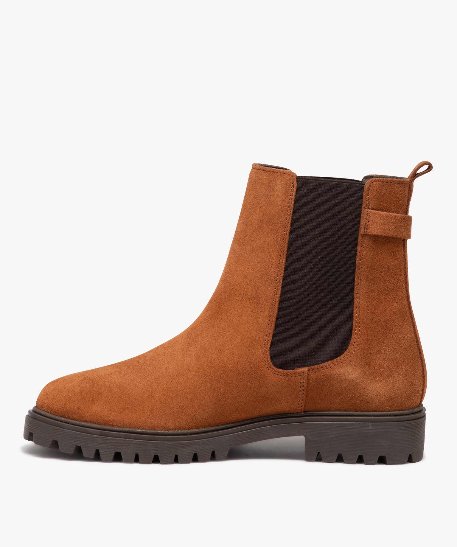 Boots femme unies en cuir suédé style Chelsea - Taneo camel | GEMO