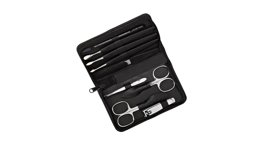 Kniebes Maniküre-Etui Leder 9-teilig schwarz
