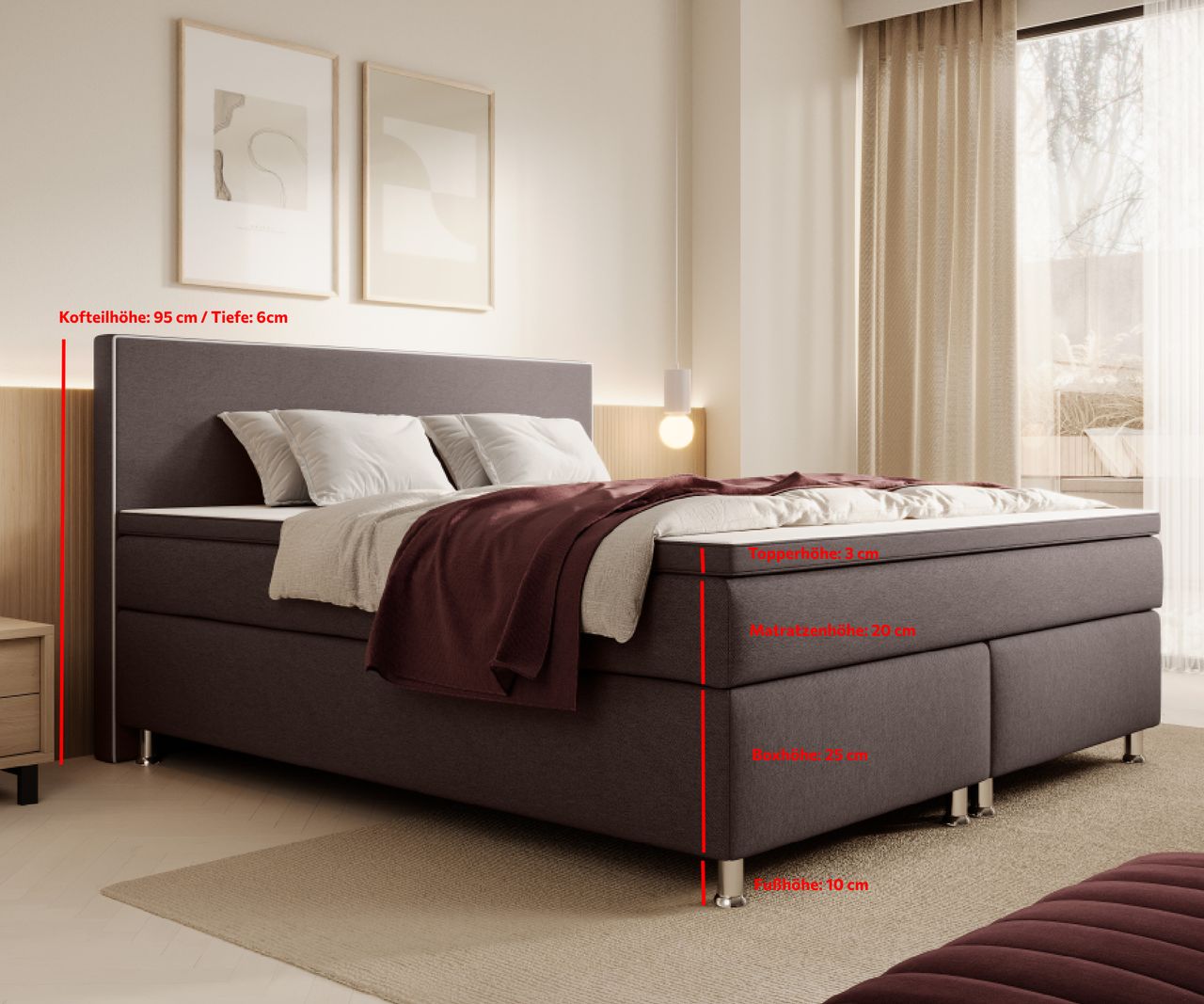 IHG Boxspringbett Gent 180x200cm Braun Taschenfederkern