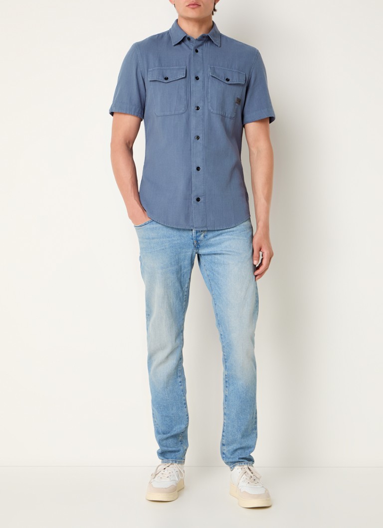 Cămașă G-Star RAW bleumarin slim fit, cu buzunare la piept.