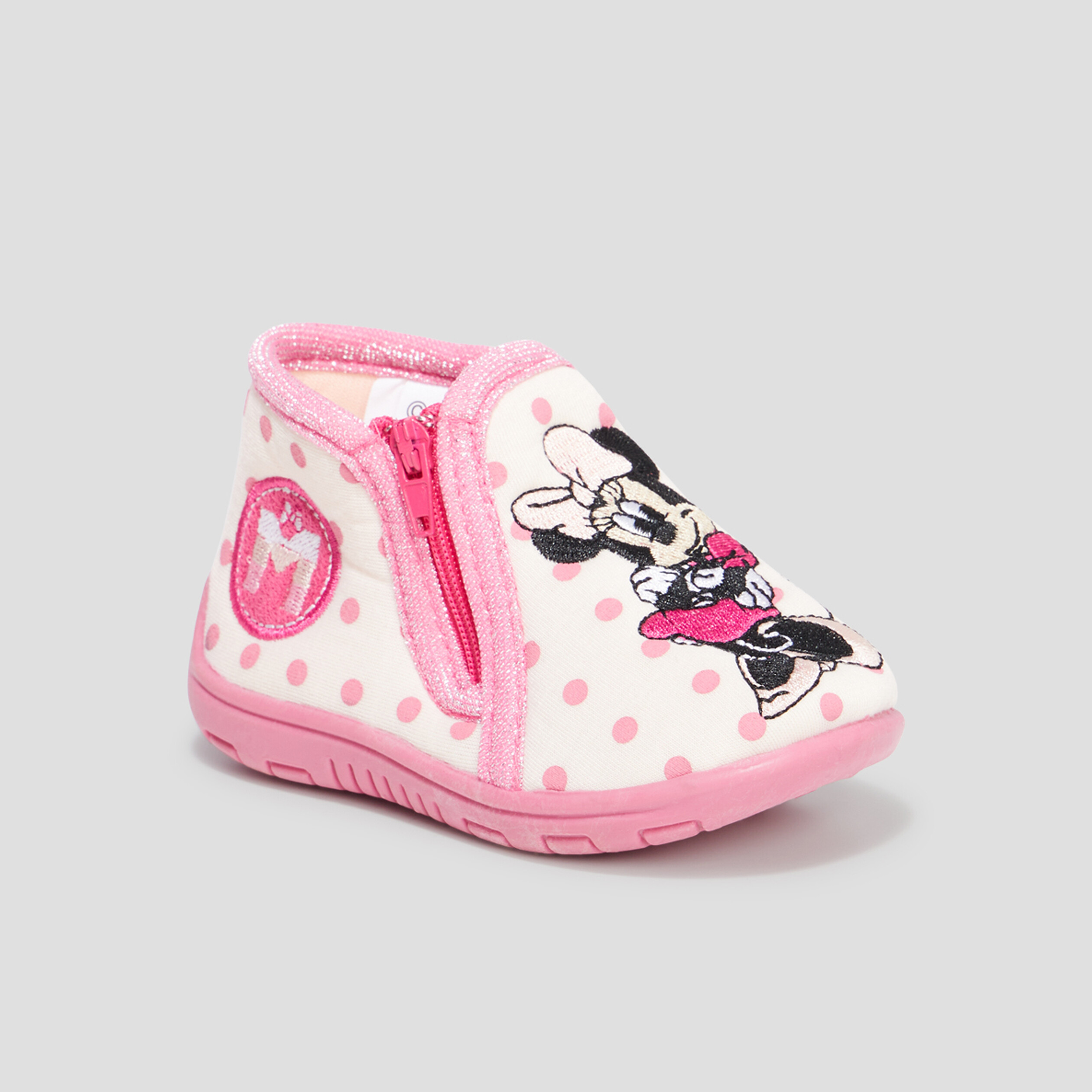 Chaussons bottillons zippés Minnie rose bébé fille | La Halle