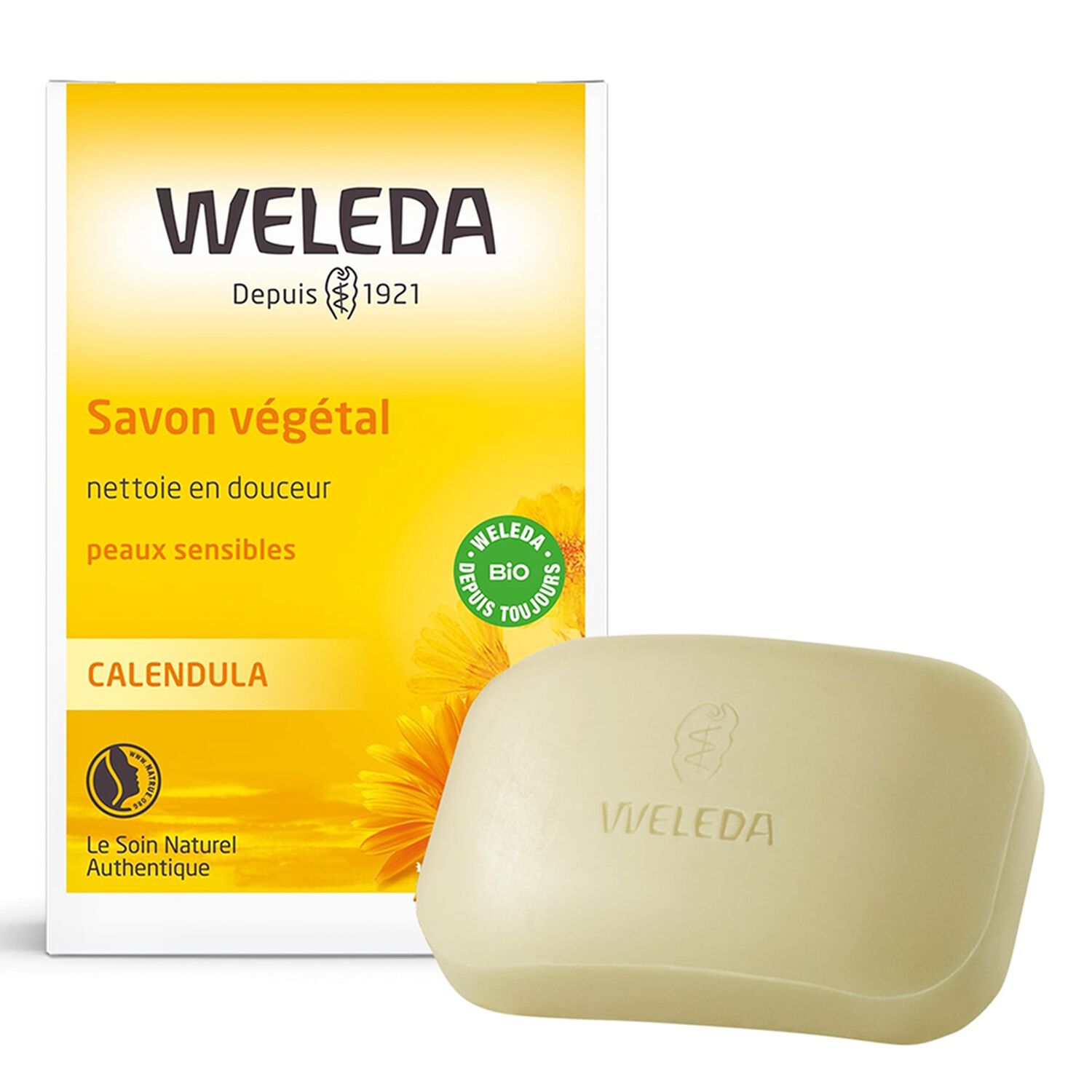 Weleda Calendula Savon Végétal au Calendula - Peaux Sensibles - 100 % Naturel - 100g