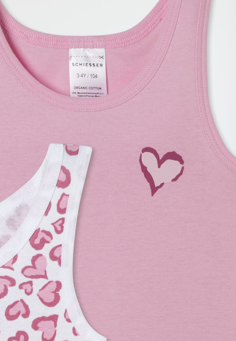 Unterhemden 2er-Pack Herzen rosa/ weiß - Fine Rib