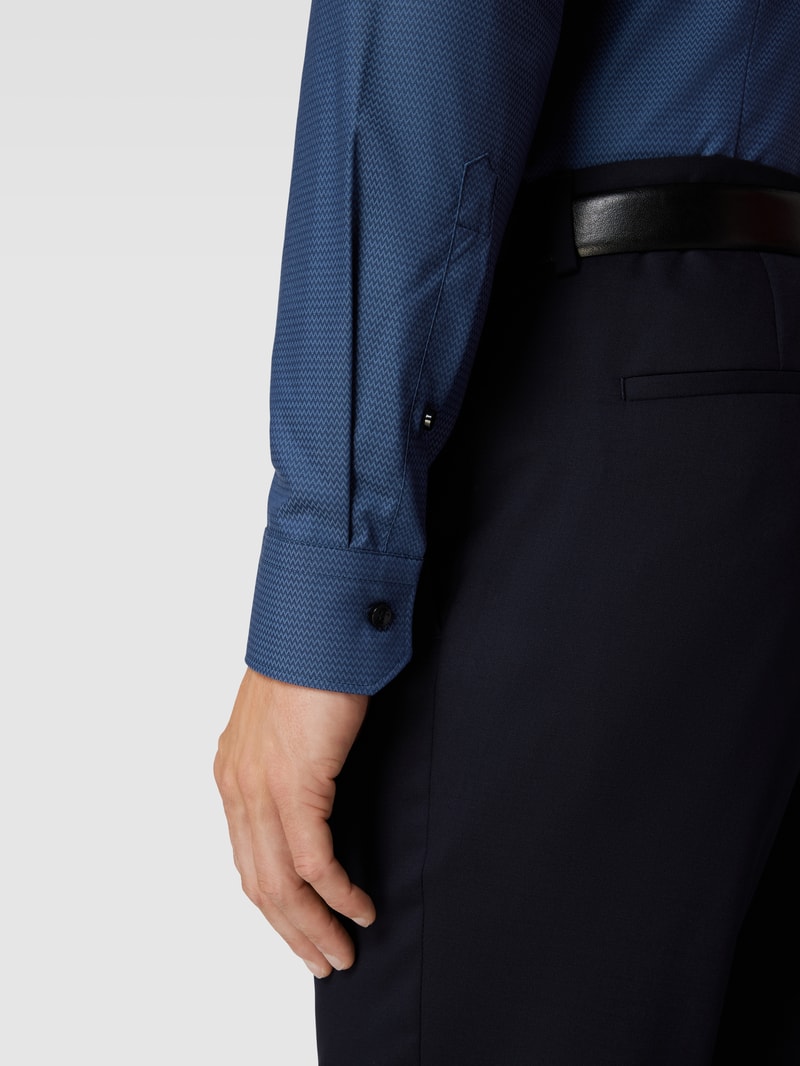 Super Slim Fit Business-Hemd mit Allover-Muster in marineblau