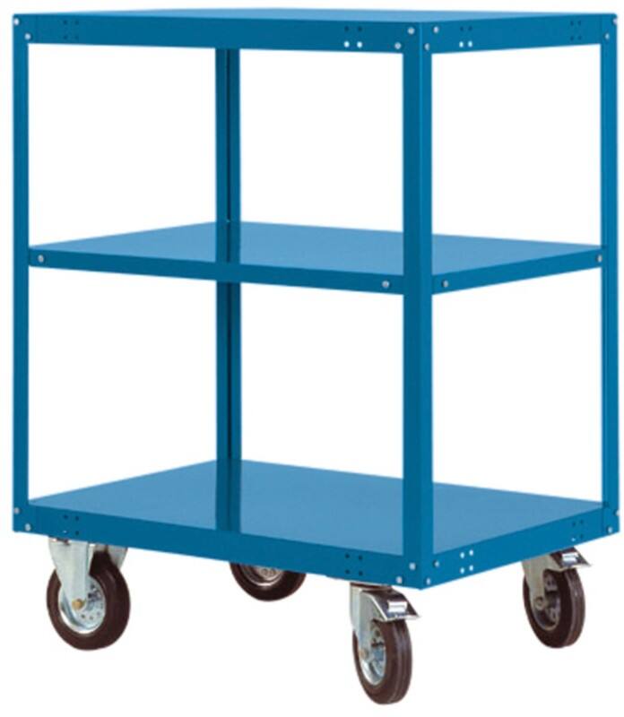 Manuflex Mobil Etagenwagen TRANSOMOBIL 3 Fachböden Brillantblau 600 x 1.000 x 1.295 mm