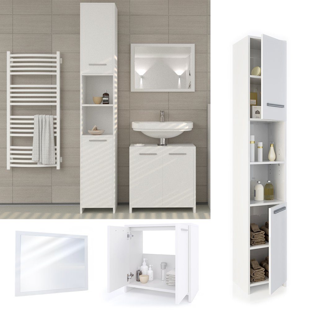 Vicco Badmöbel-Set Badezimmerset KIKO Weiß Set 3, (3-er Set, 3-St., 3-er Set)