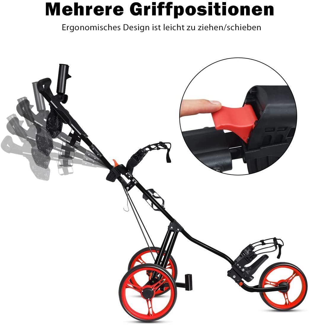 COSTWAY Golftrolley 3-Rad Golfwagen, klappbar, mit verstellbarem Sitz, Griff