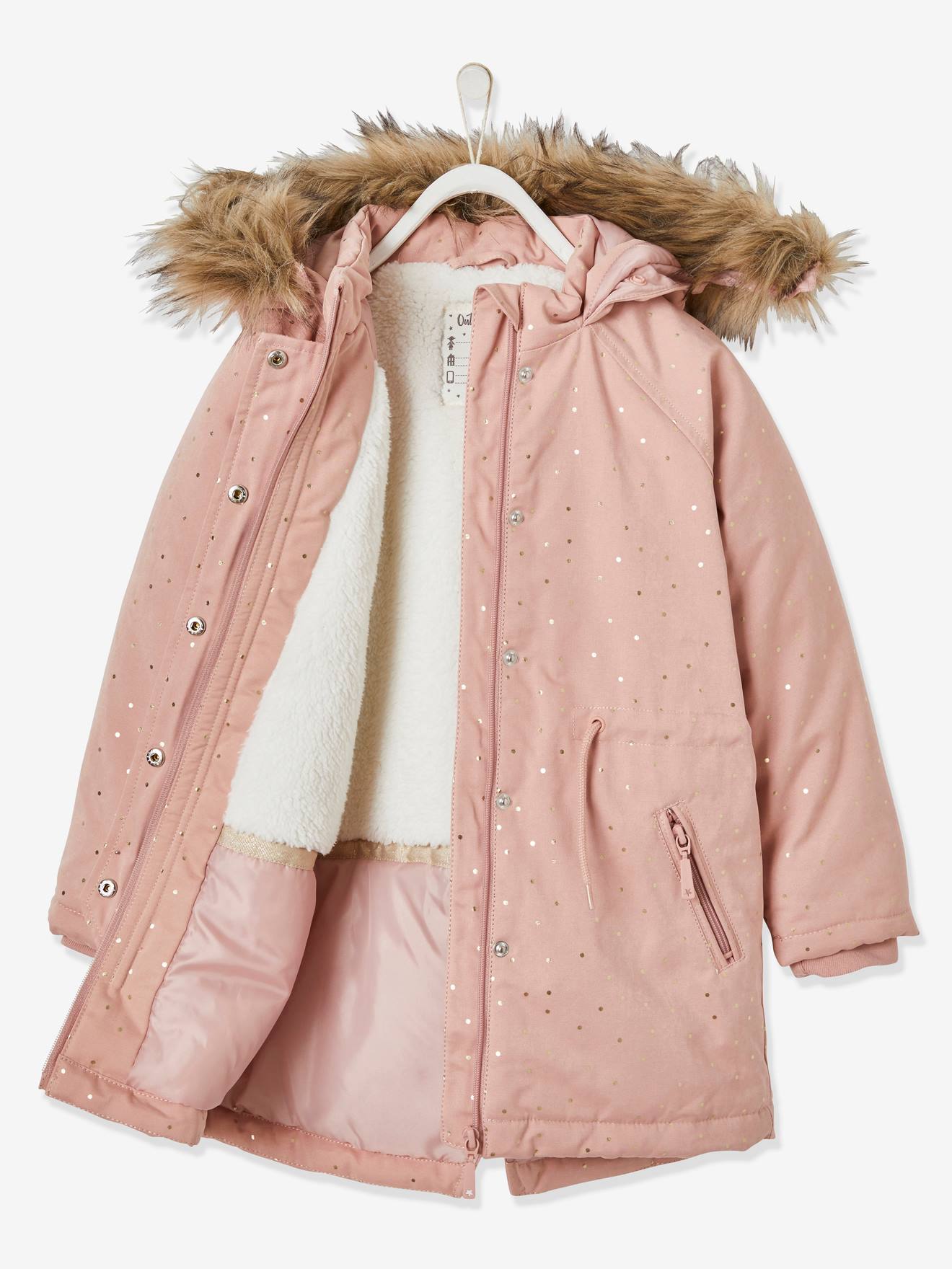 Parka à capuche à pois irisés fille vert clair