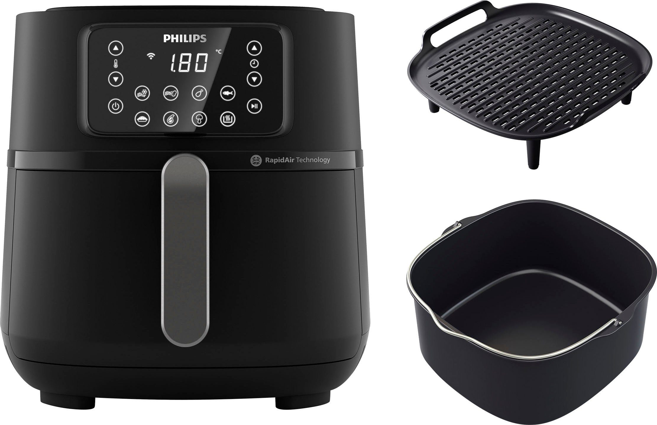 Philips Heißluftfritteuse Airfryer XXL HD9285/96, 2000 W, Gratis Backeinsatz+Grillplatte, WiFi Konnektivität, Warmhaltefunktion