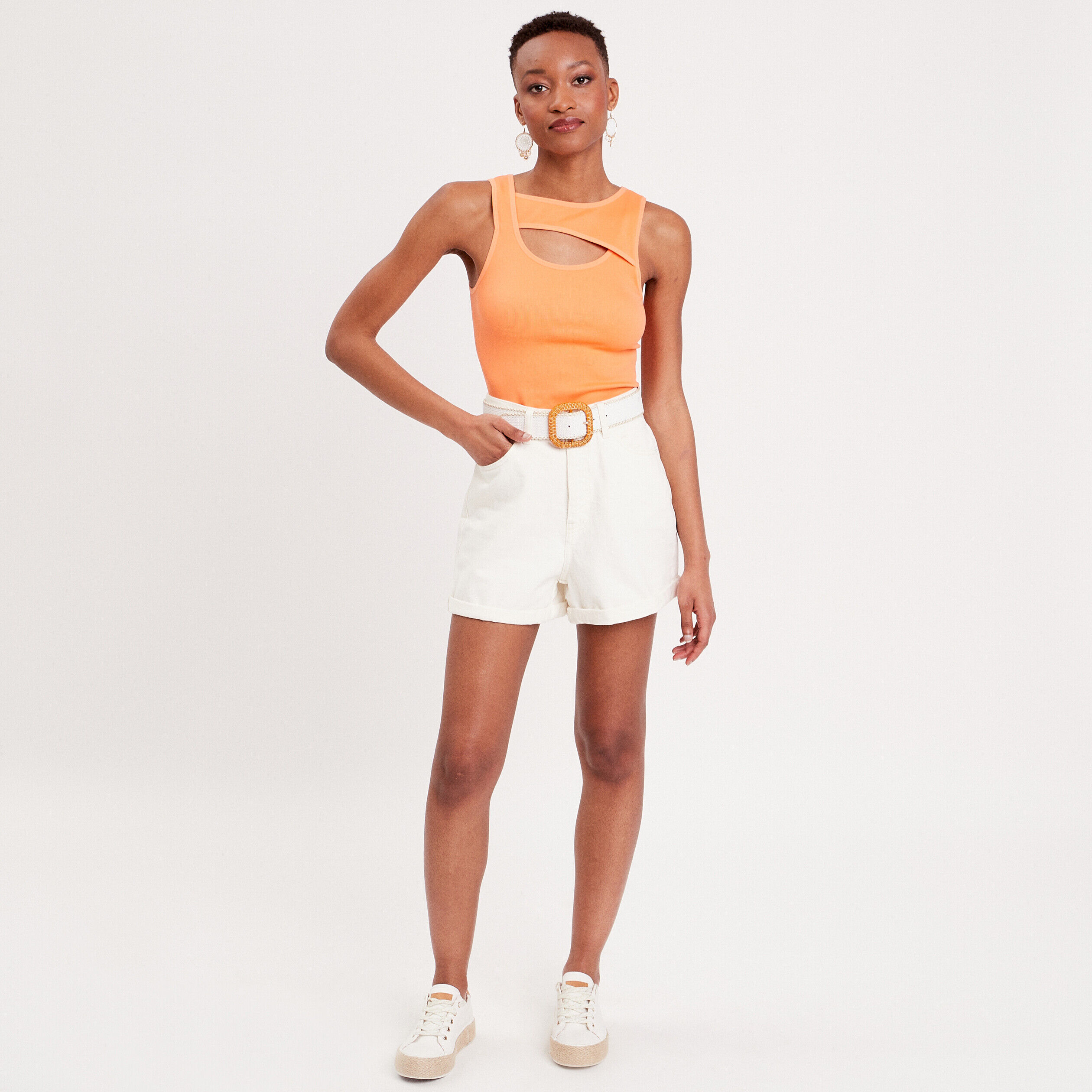 Débardeur avec ouverture orange femme | Cache Cache