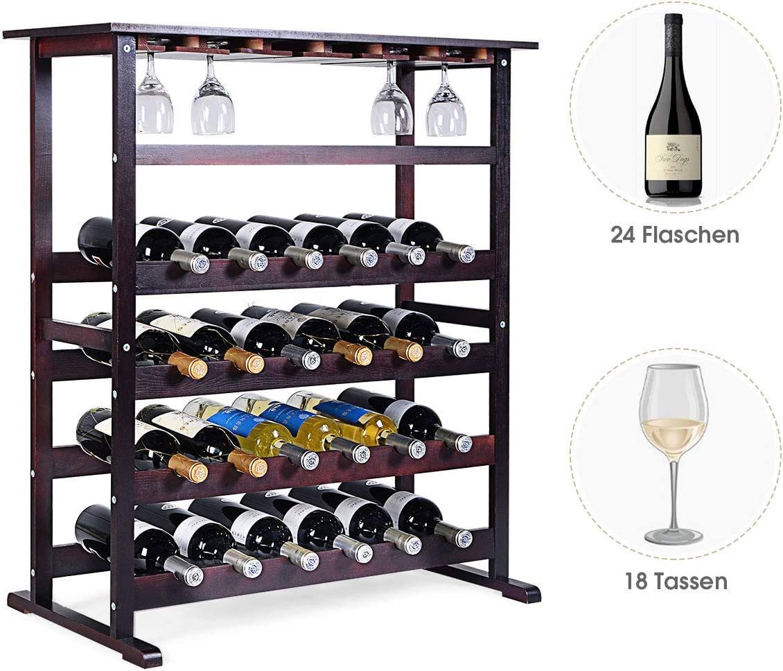 KOMFOTTEU Weinregal Flaschenregal Gläserregal Flaschenständer, aus Holz, für 24 Flaschen