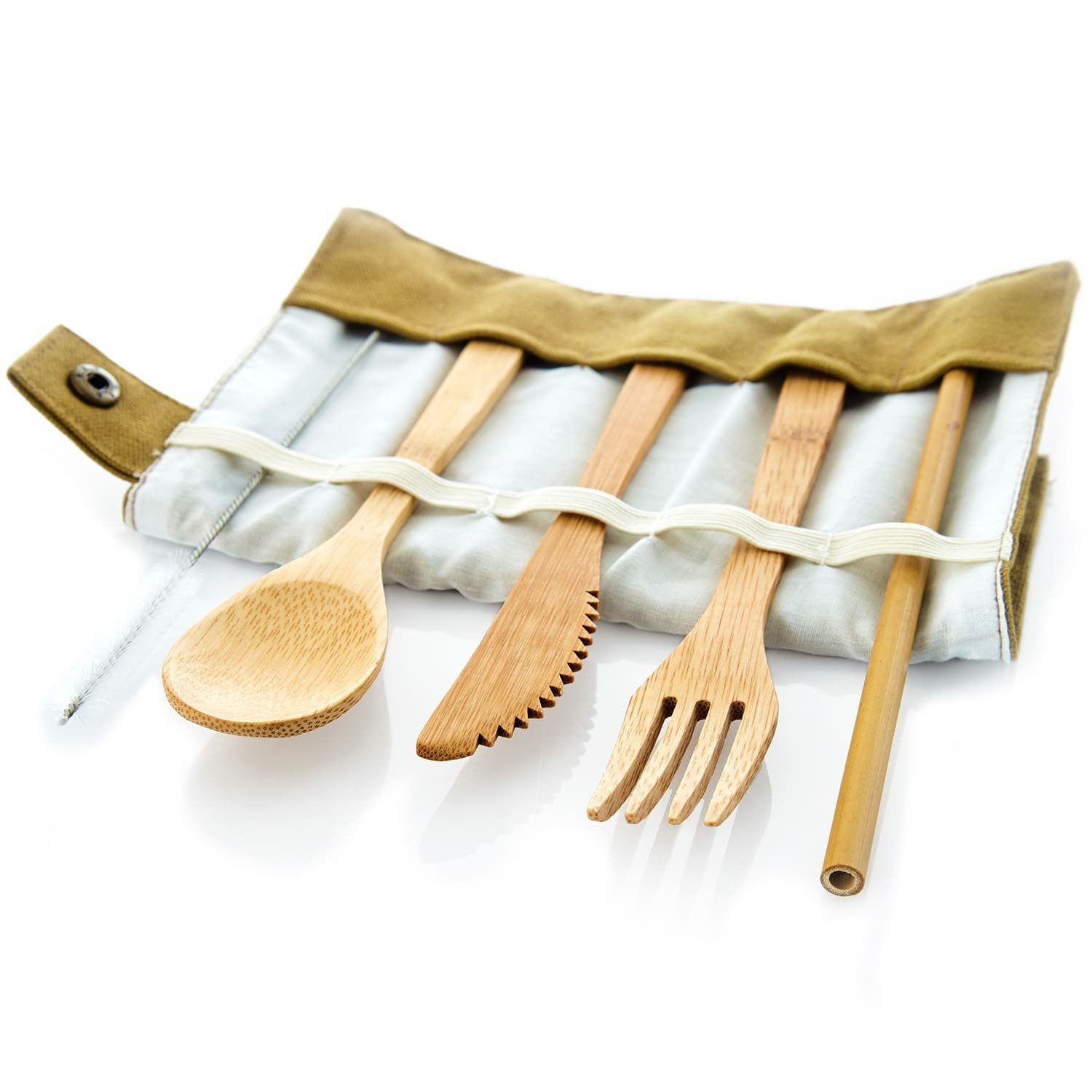 Klarstein Kochbesteck-Set Reisebesteck mit brauner Tasche