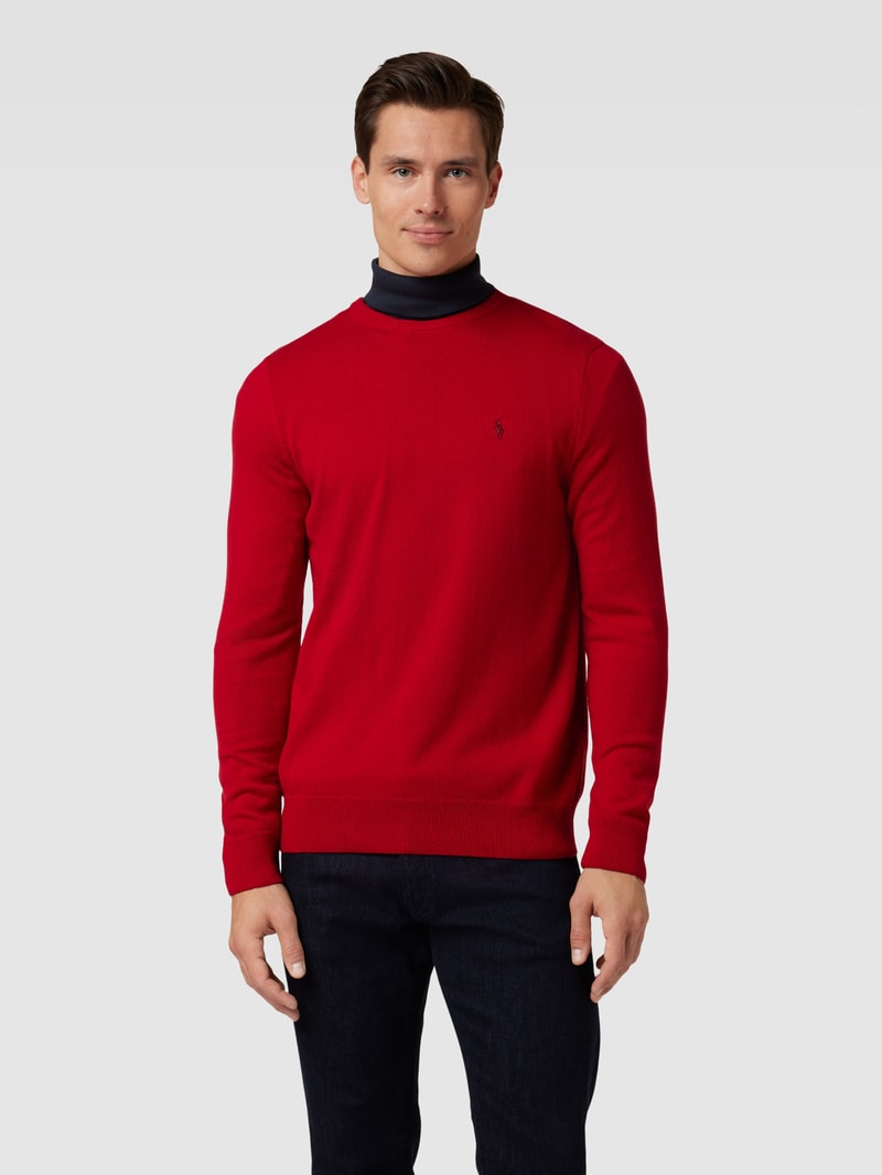 Strickpullover aus Wolle mit Logo-Stitching in rot
