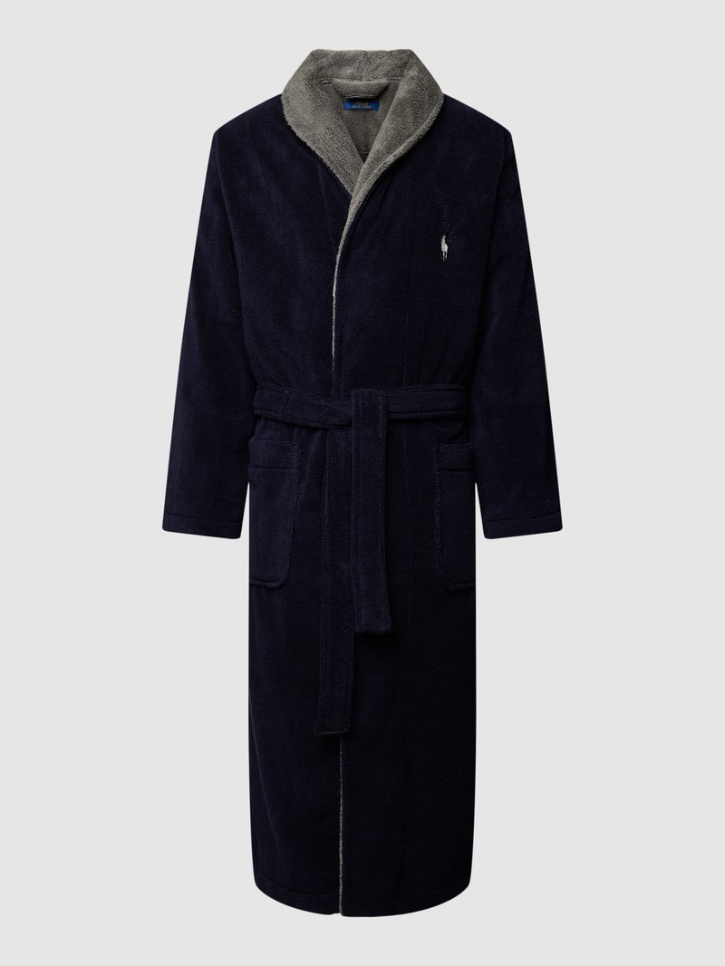 Bademantel mit Label-Stitching Modell 'JAQUARD' in marineblau