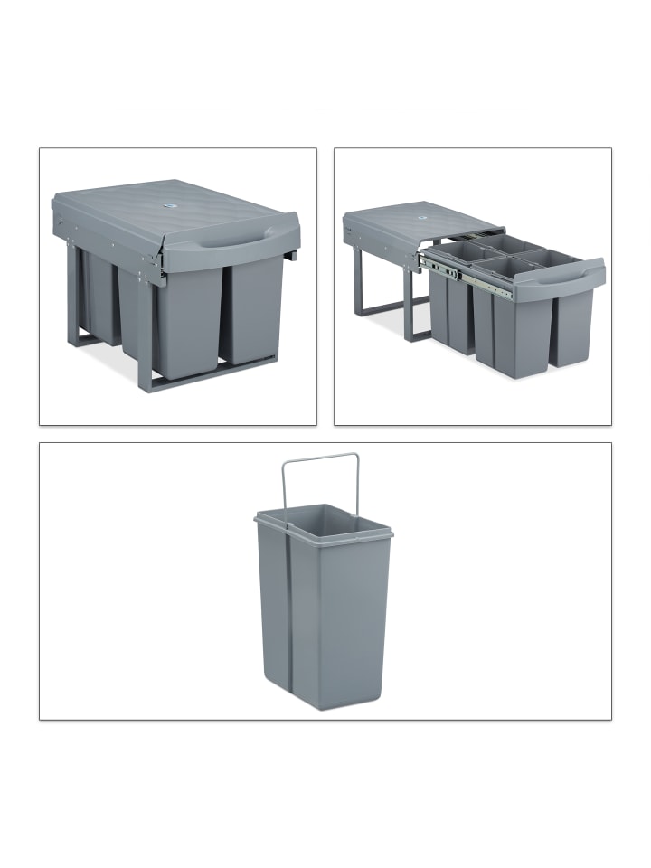 relaxdays Mülltrennsystem Grau Deluxe 4x8L günstig kaufen onesize